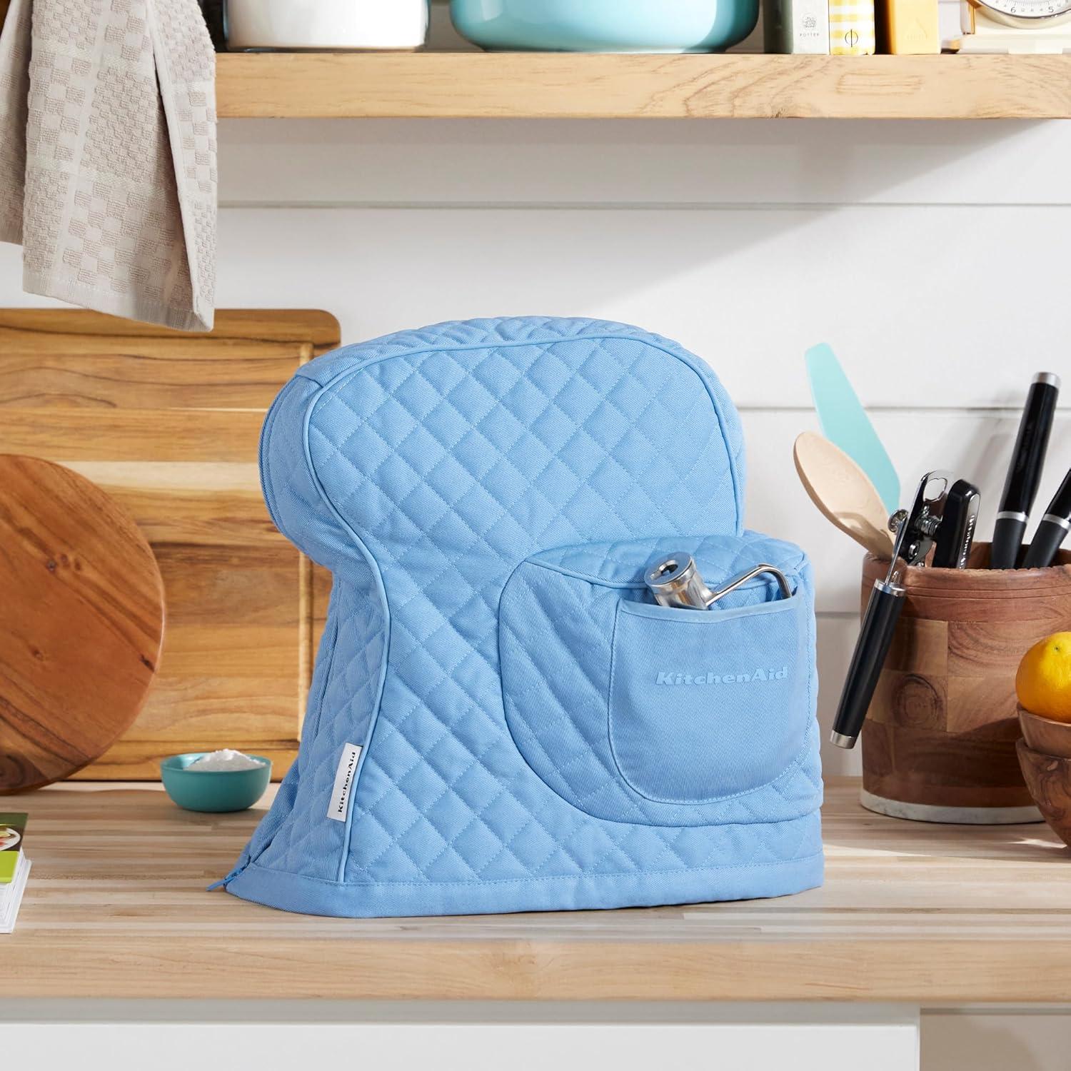 imageKITCHENAID Fitted TiltHead Stand Mixer Cover with Storage Pocket Quilted 100 Cotton144quotx18quotx10quot MilkshakeBlue Velvet