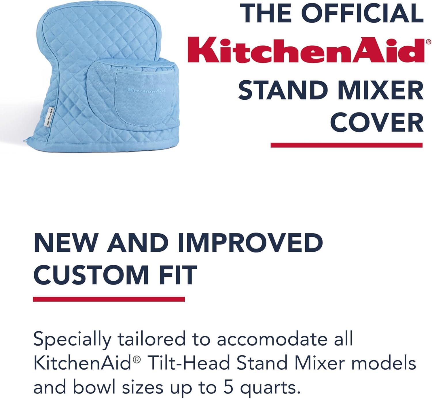 imageKITCHENAID Fitted TiltHead Stand Mixer Cover with Storage Pocket Quilted 100 Cotton144quotx18quotx10quot MilkshakeBlue Velvet
