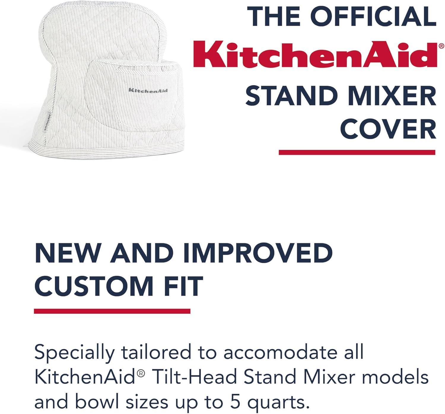 imageKITCHENAID Fitted TiltHead Stand Mixer Cover with Storage Pocket Quilted 100 Cotton144quotx18quotx10quot MilkshakeTicking Stripe Charcoal Grey