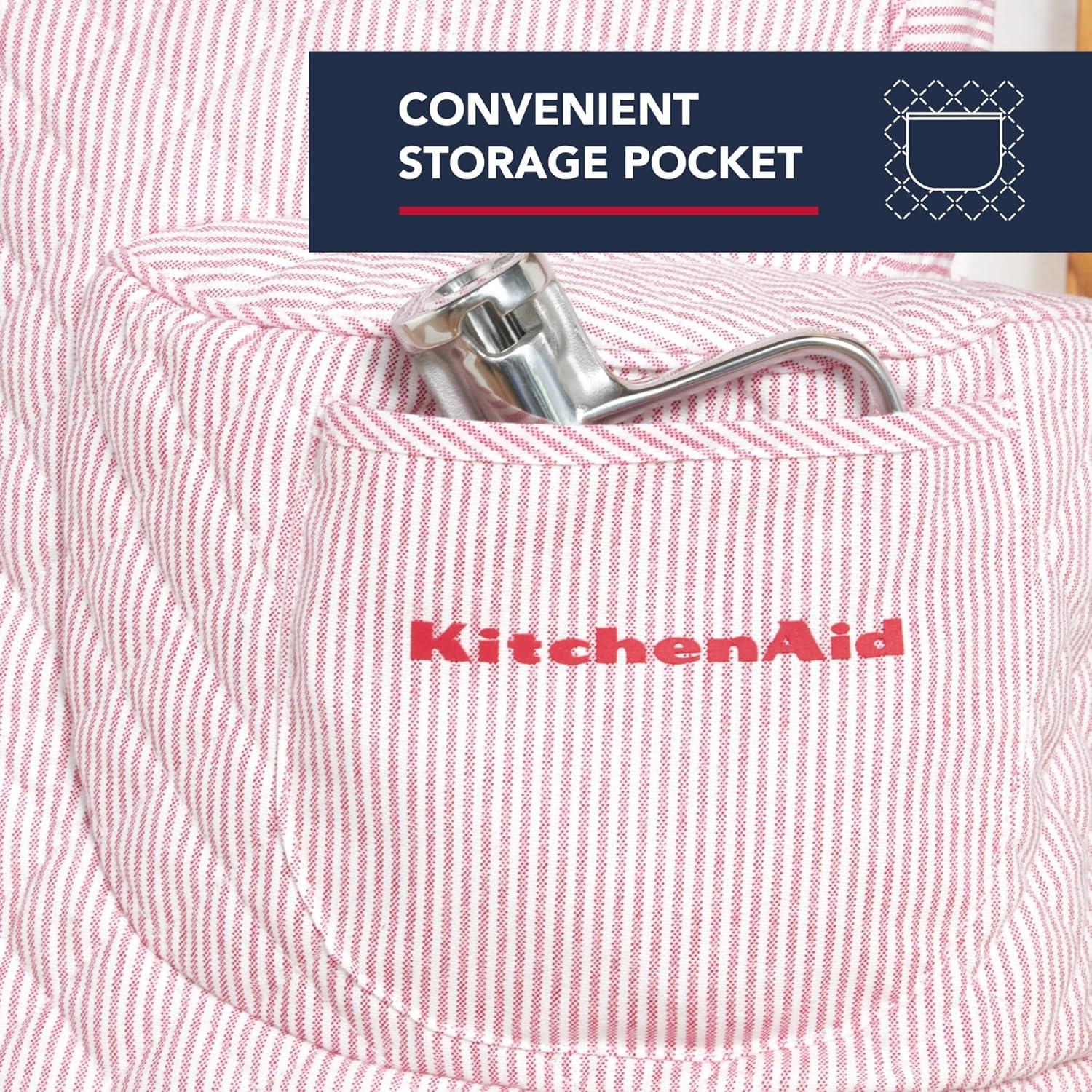 imageKITCHENAID Fitted TiltHead Stand Mixer Cover with Storage Pocket Quilted 100 Cotton144quotx18quotx10quot MilkshakeTicking Stripe Hibiscus Pink