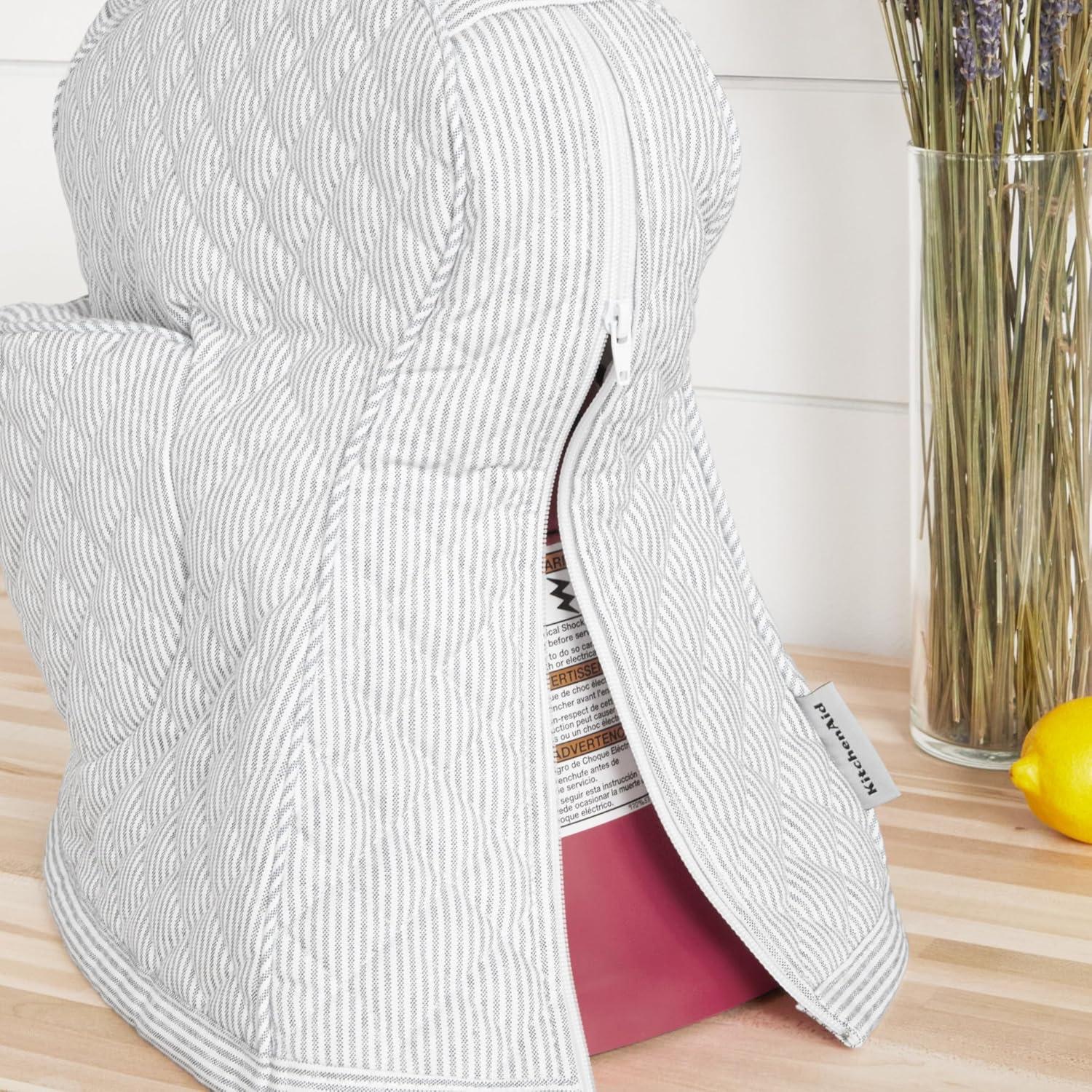 imageKITCHENAID Fitted TiltHead Stand Mixer Cover with Storage Pocket Quilted 100 Cotton144quotx18quotx10quot MilkshakeTicking Stripe Ink Blue