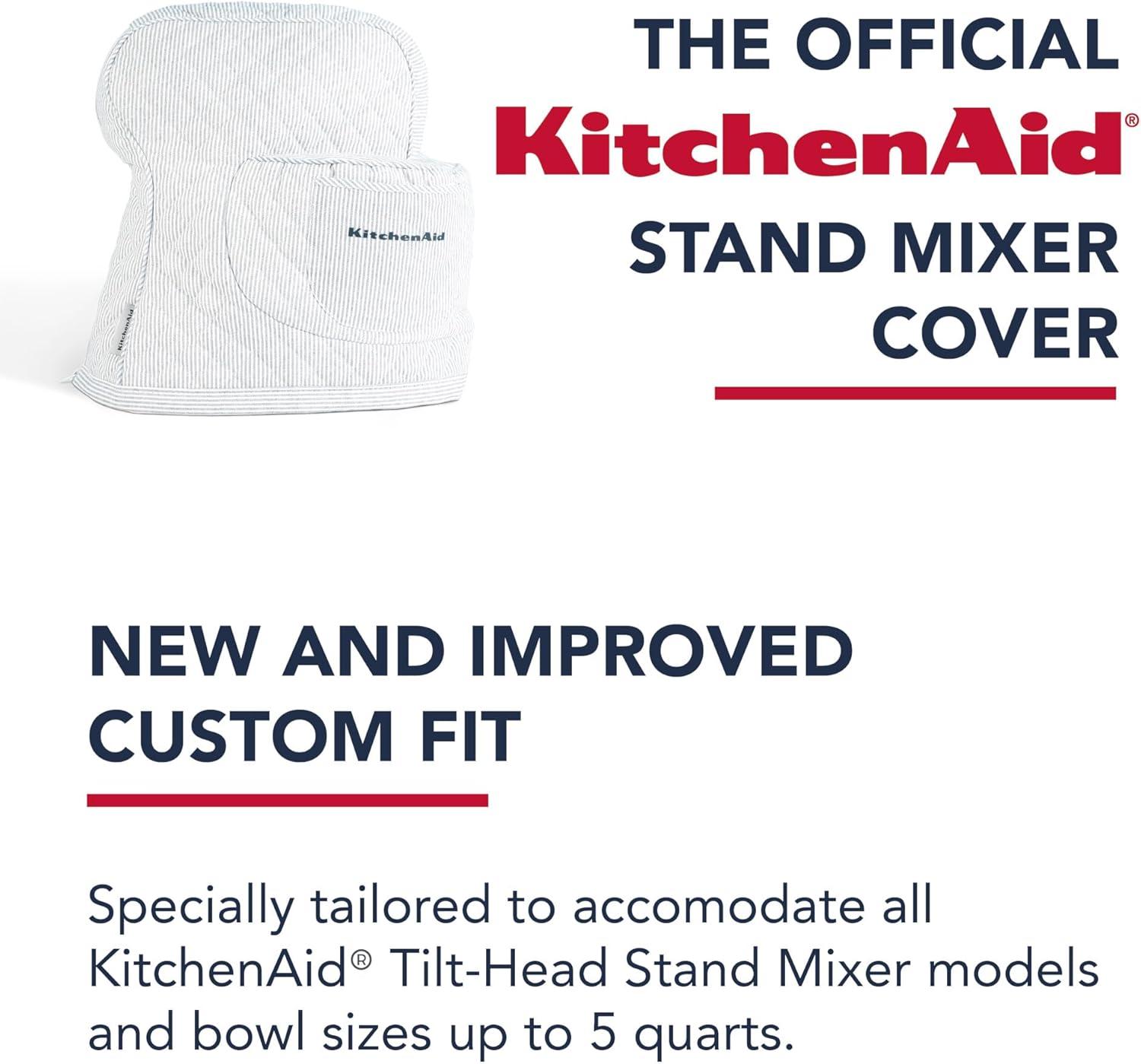 imageKITCHENAID Fitted TiltHead Stand Mixer Cover with Storage Pocket Quilted 100 Cotton144quotx18quotx10quot MilkshakeTicking Stripe Ink Blue