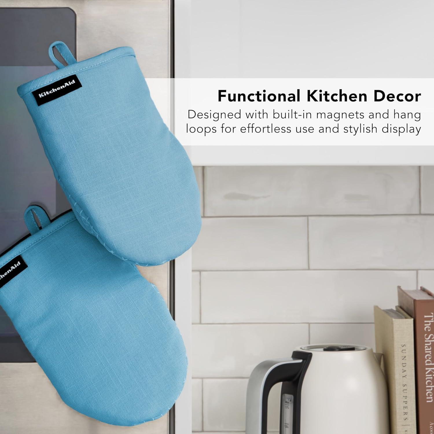 imageKITCHENAID Gourmet Series Gridlines Mini Oven Mitts 2Pack Set Heat Resistant up to 600F Soft Silicone Grip Magnetic Cuff Dried Rose 55quotx9quotBlue Velvet