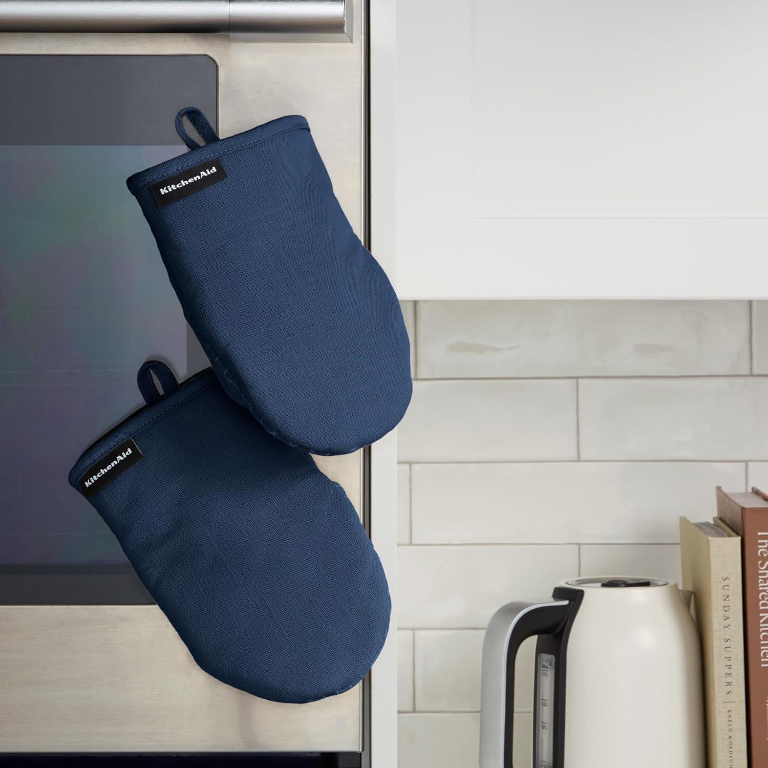 imageKITCHENAID Gourmet Series Gridlines Mini Oven Mitts 2Pack Set Heat Resistant up to 600F Soft Silicone Grip Magnetic Cuff Dried Rose 55quotx9quotInk Blue