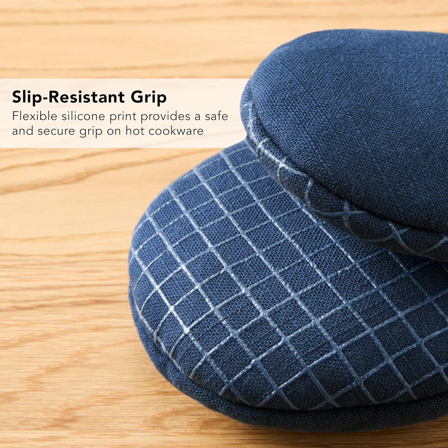 imageKITCHENAID Gourmet Series Gridlines Mini Oven Mitts 2Pack Set Heat Resistant up to 600F Soft Silicone Grip Magnetic Cuff Dried Rose 55quotx9quotInk Blue