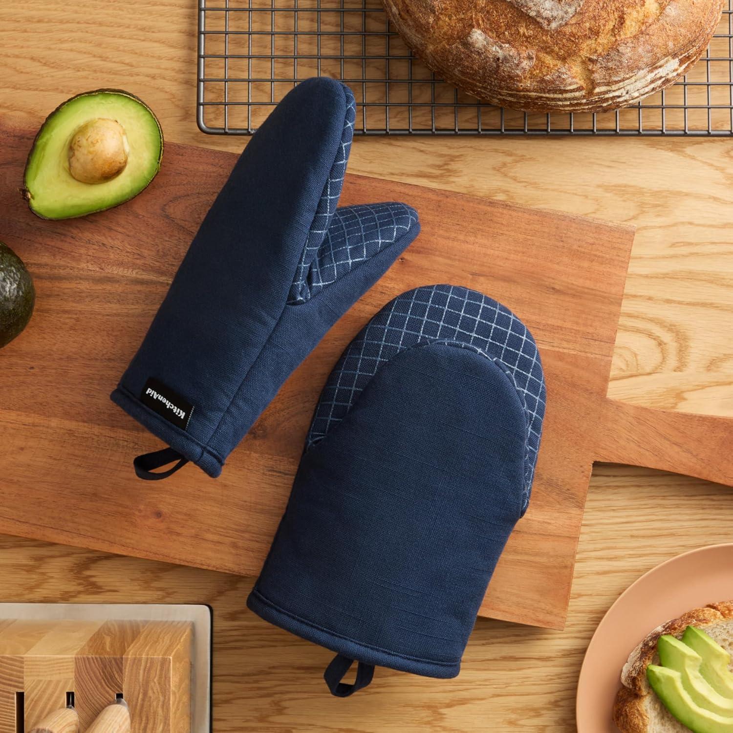 imageKITCHENAID Gourmet Series Gridlines Mini Oven Mitts 2Pack Set Heat Resistant up to 600F Soft Silicone Grip Magnetic Cuff Dried Rose 55quotx9quotInk Blue