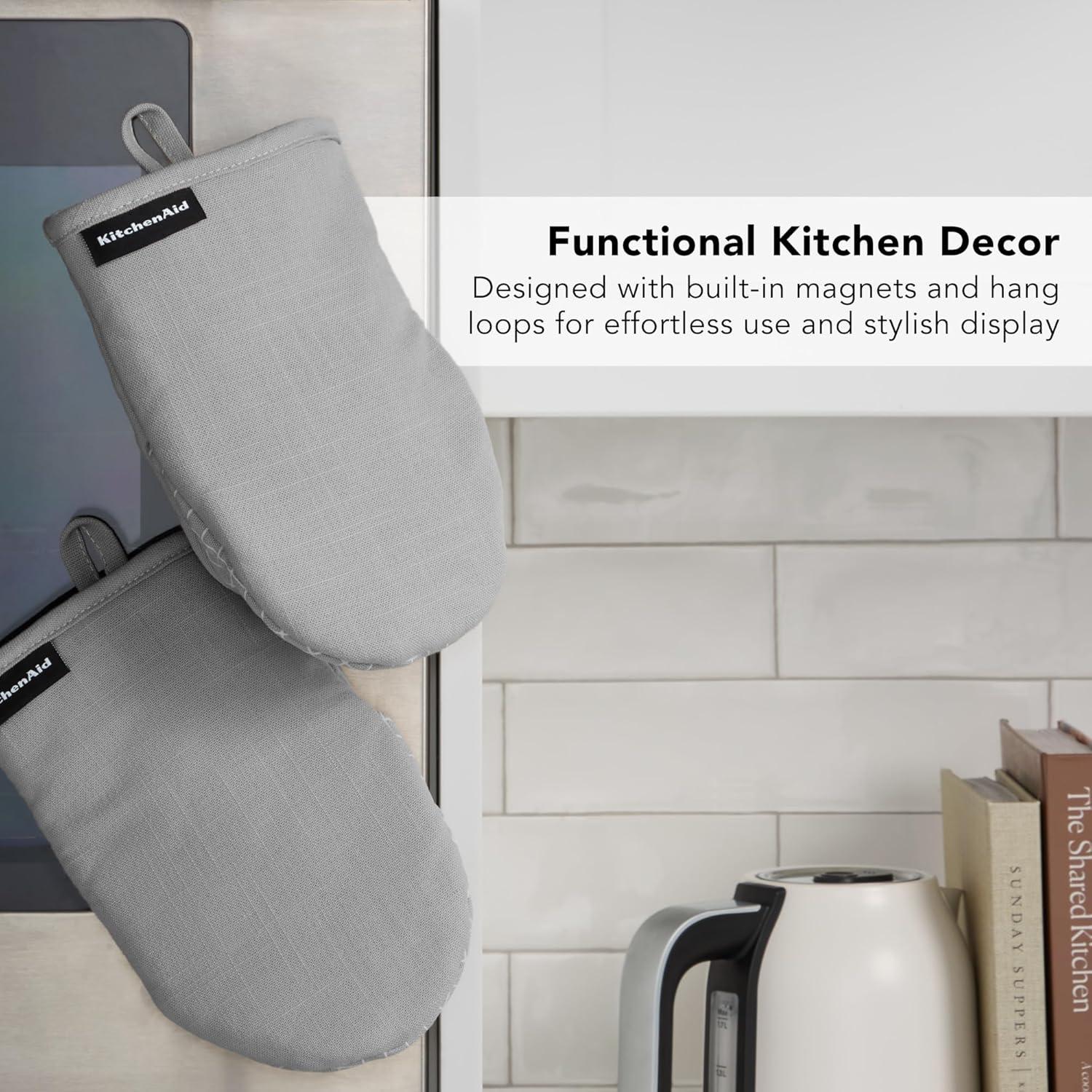 imageKITCHENAID Gourmet Series Gridlines Mini Oven Mitts 2Pack Set Heat Resistant up to 600F Soft Silicone Grip Magnetic Cuff Dried Rose 55quotx9quotMatte Grey