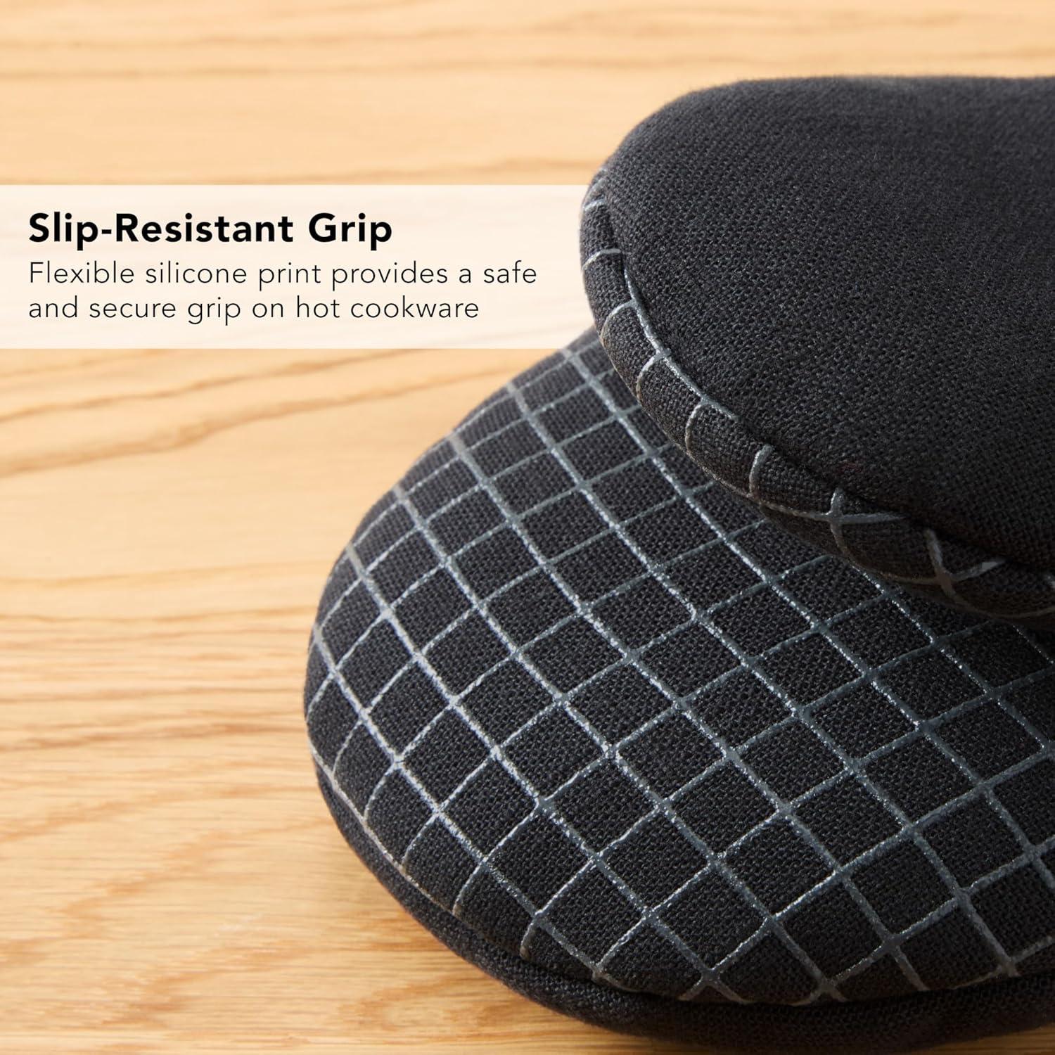 imageKITCHENAID Gourmet Series Gridlines Mini Oven Mitts 2Pack Set Heat Resistant up to 600F Soft Silicone Grip Magnetic Cuff Dried Rose 55quotx9quotMatte Black