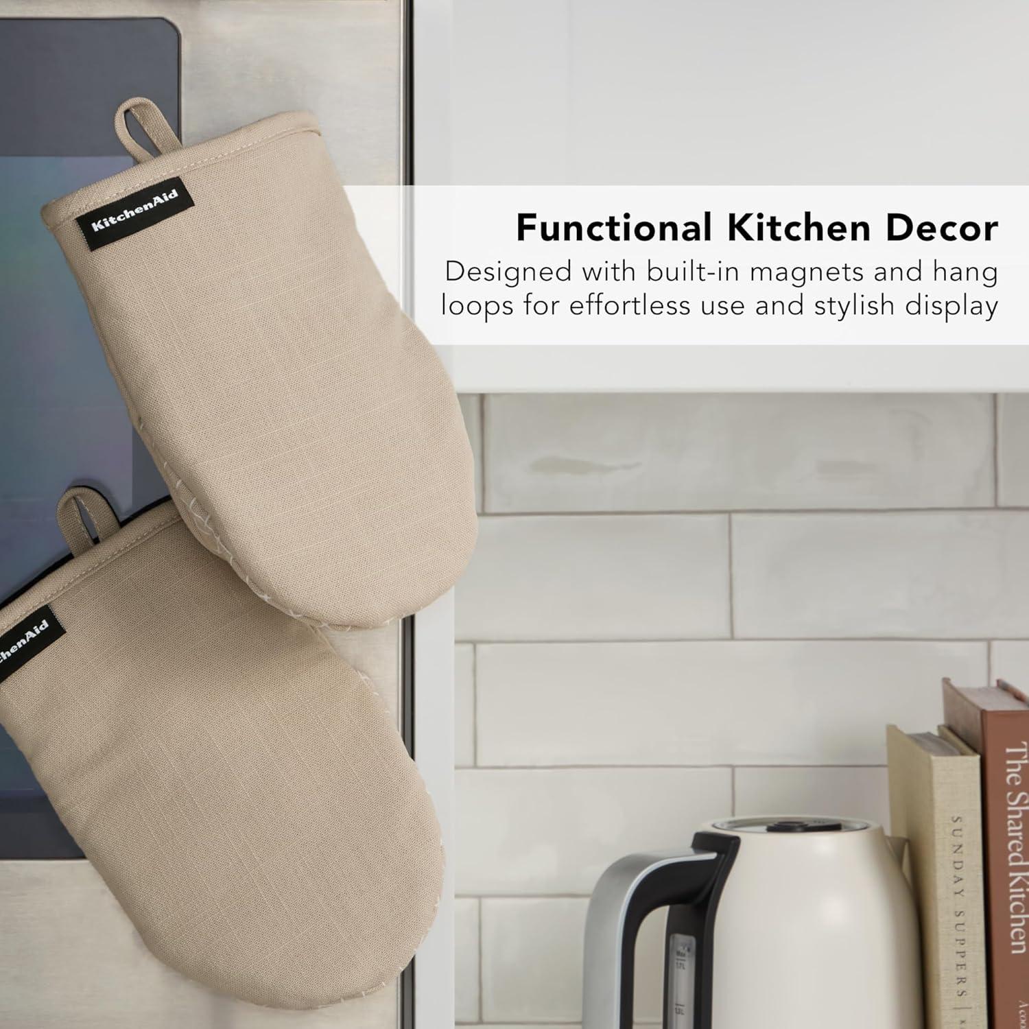 imageKITCHENAID Gourmet Series Gridlines Mini Oven Mitts 2Pack Set Heat Resistant up to 600F Soft Silicone Grip Magnetic Cuff Dried Rose 55quotx9quotMilkshake Tan