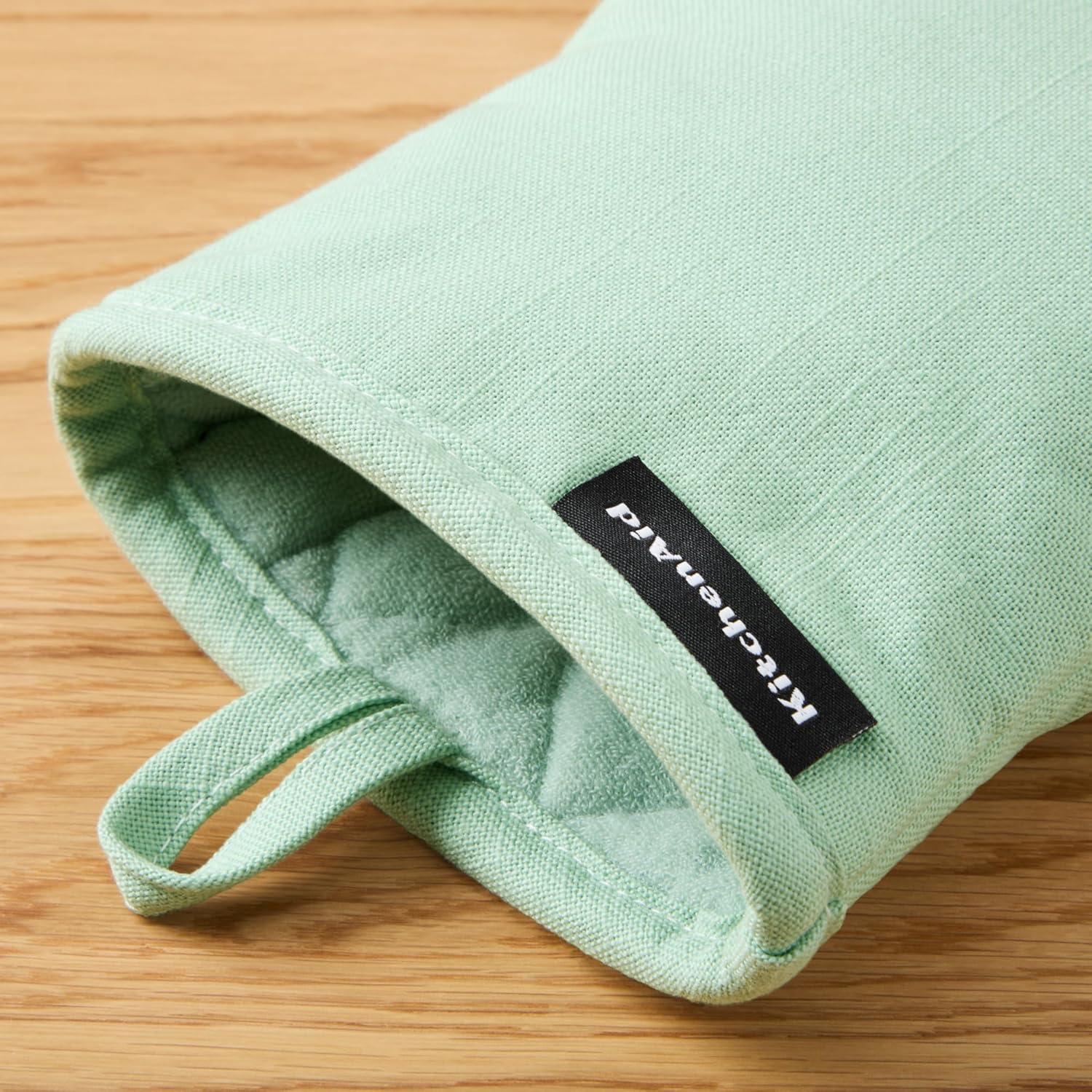 imageKITCHENAID Gourmet Series Gridlines Mini Oven Mitts 2Pack Set Heat Resistant up to 600F Soft Silicone Grip Magnetic Cuff Dried Rose 55quotx9quotPistachio Green
