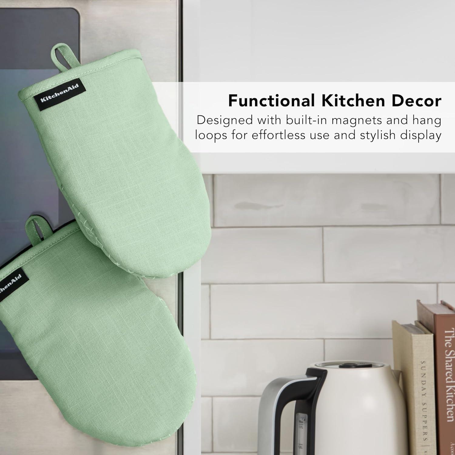 imageKITCHENAID Gourmet Series Gridlines Mini Oven Mitts 2Pack Set Heat Resistant up to 600F Soft Silicone Grip Magnetic Cuff Dried Rose 55quotx9quotPistachio Green