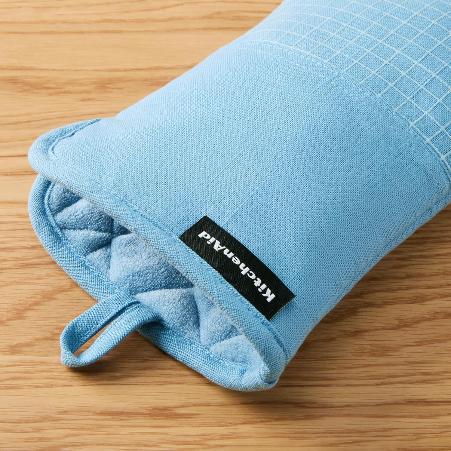 imageKITCHENAID Gourmet Series Gridlines Oven Mitts 2Pack Set Heat Resistant up to 600F Soft Silicone Grip Magnetic Cuff Dried Rose 7quotx14quotBlue Velvet