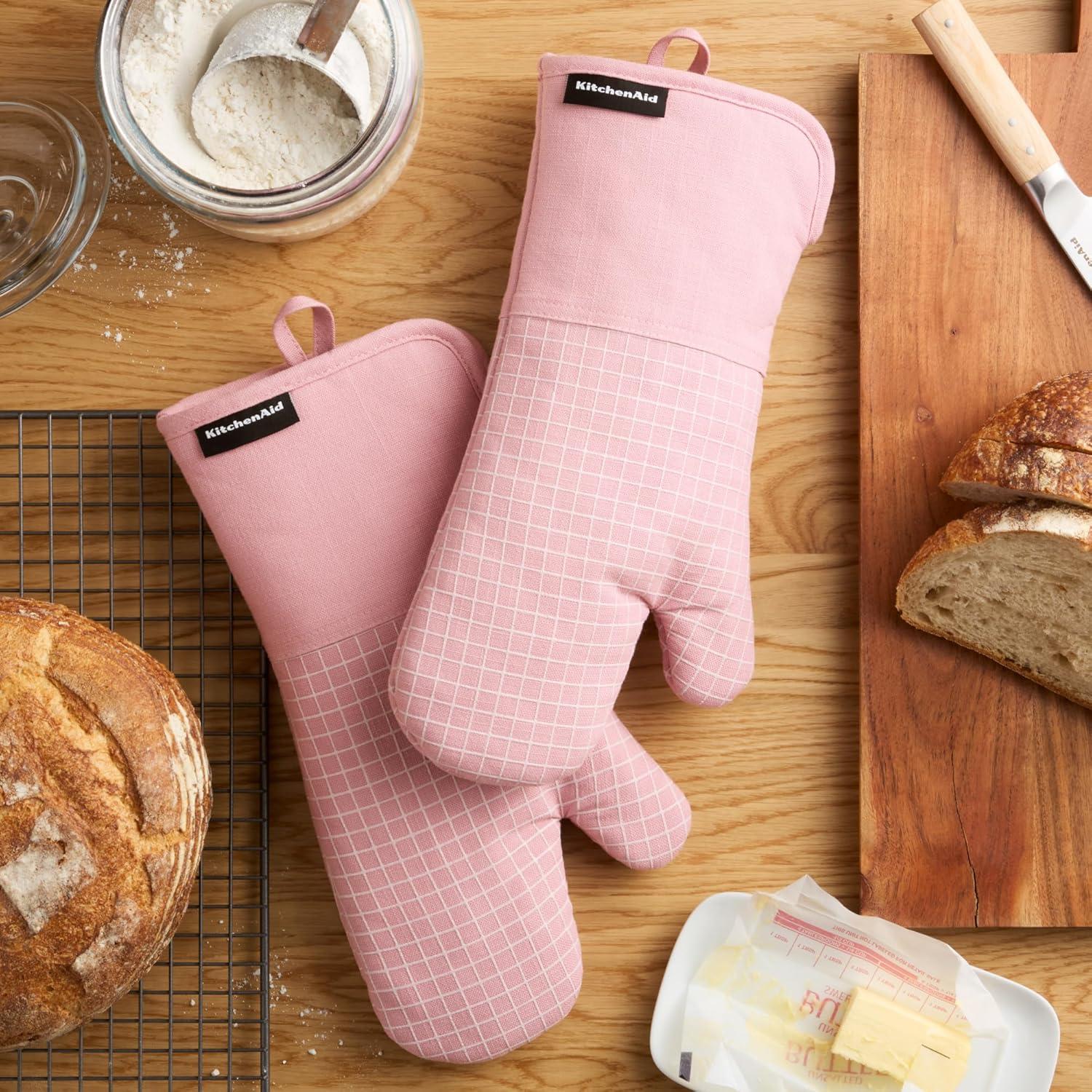 imageKITCHENAID Gourmet Series Gridlines Oven Mitts 2Pack Set Heat Resistant up to 600F Soft Silicone Grip Magnetic Cuff Dried Rose 7quotx14quotDried Rose