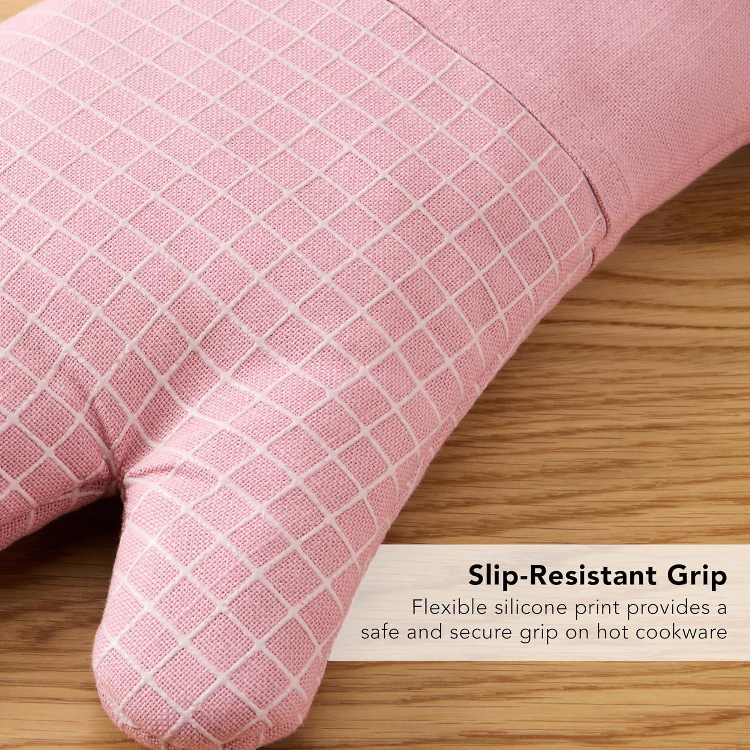imageKITCHENAID Gourmet Series Gridlines Oven Mitts 2Pack Set Heat Resistant up to 600F Soft Silicone Grip Magnetic Cuff Dried Rose 7quotx14quotDried Rose