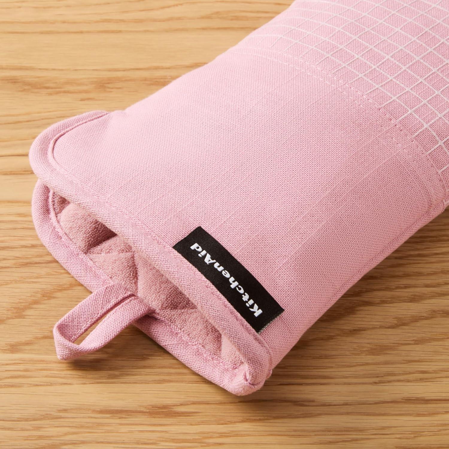 imageKITCHENAID Gourmet Series Gridlines Oven Mitts 2Pack Set Heat Resistant up to 600F Soft Silicone Grip Magnetic Cuff Dried Rose 7quotx14quotDried Rose