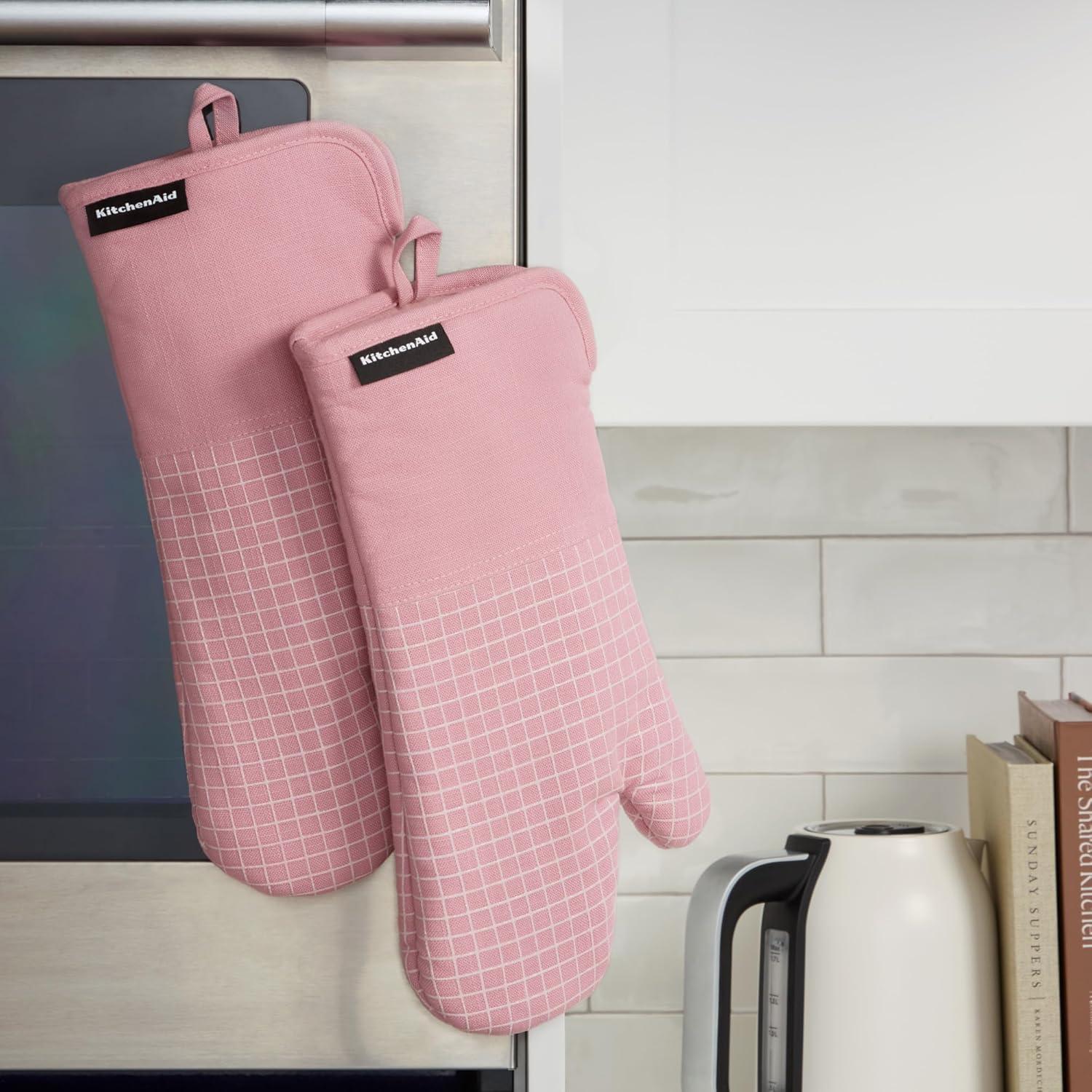 imageKITCHENAID Gourmet Series Gridlines Oven Mitts 2Pack Set Heat Resistant up to 600F Soft Silicone Grip Magnetic Cuff Dried Rose 7quotx14quotDried Rose