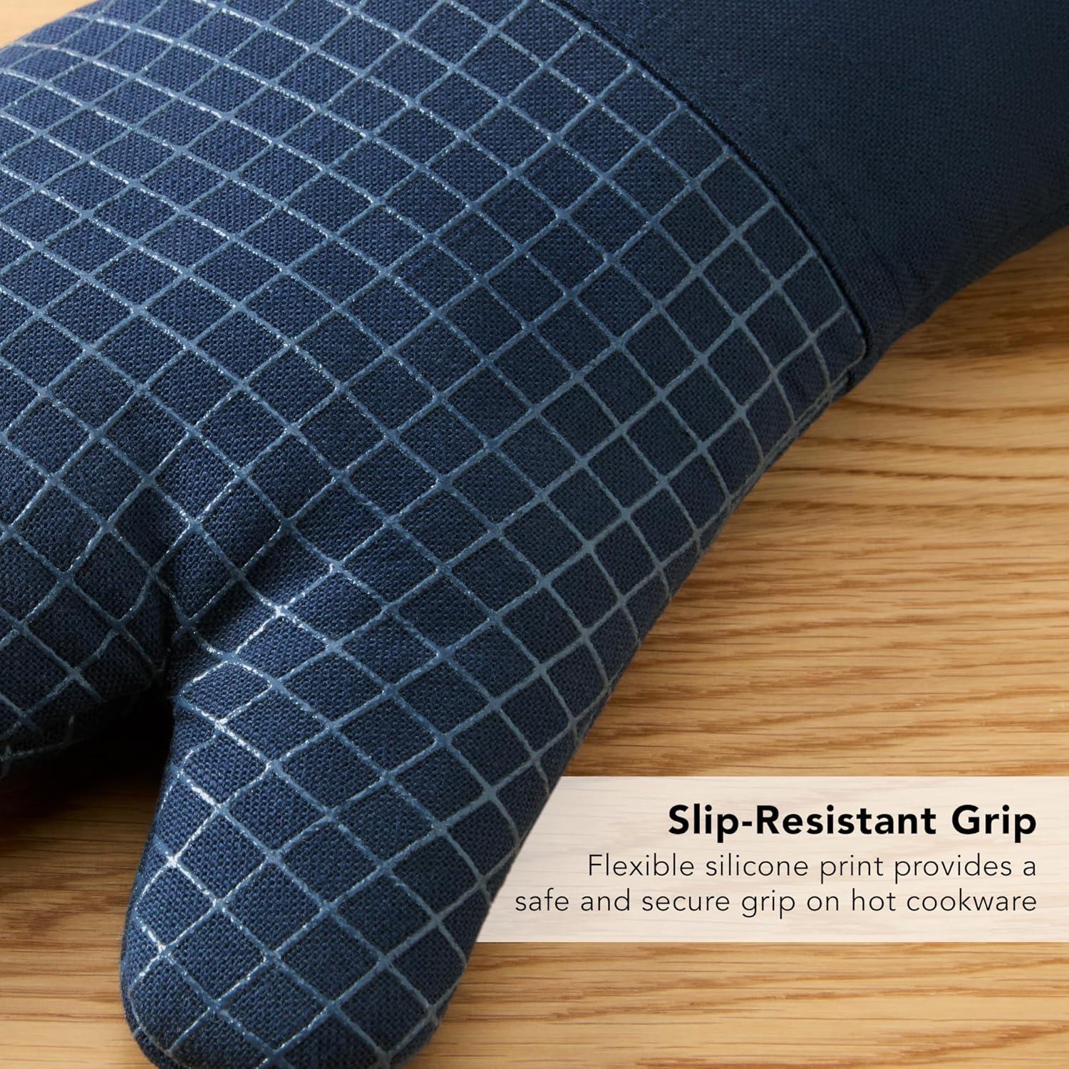 imageKITCHENAID Gourmet Series Gridlines Oven Mitts 2Pack Set Heat Resistant up to 600F Soft Silicone Grip Magnetic Cuff Dried Rose 7quotx14quotInk Blue