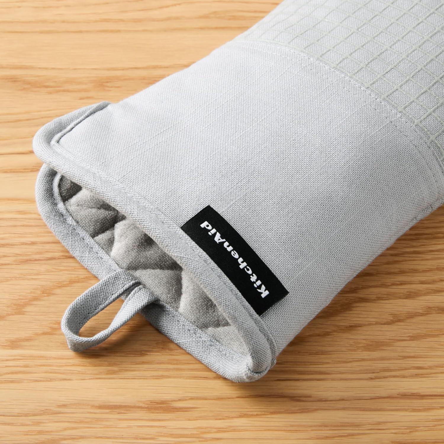 imageKITCHENAID Gourmet Series Gridlines Oven Mitts 2Pack Set Heat Resistant up to 600F Soft Silicone Grip Magnetic Cuff Dried Rose 7quotx14quotMatte Grey