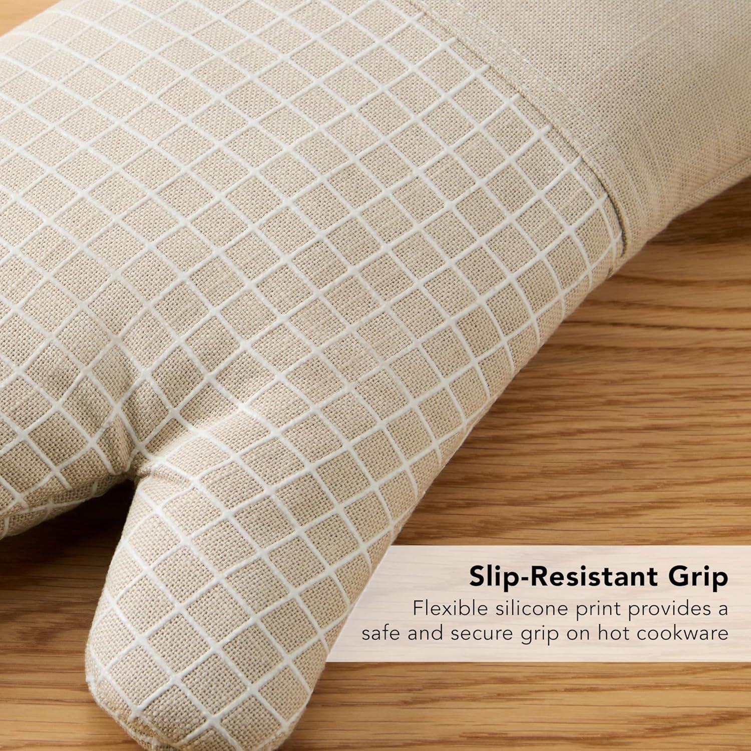 imageKITCHENAID Gourmet Series Gridlines Oven Mitts 2Pack Set Heat Resistant up to 600F Soft Silicone Grip Magnetic Cuff Dried Rose 7quotx14quotMilkshake Tan