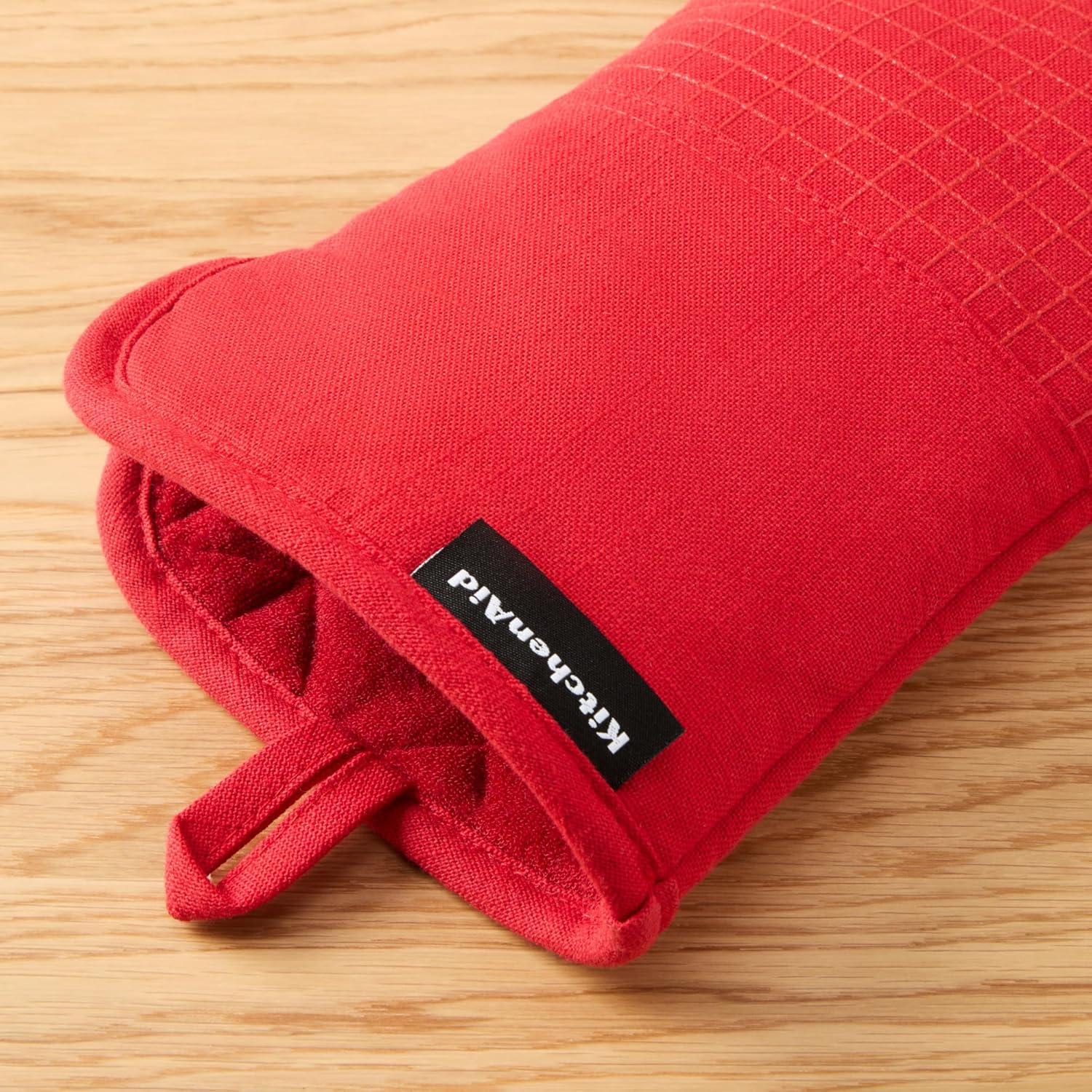 imageKITCHENAID Gourmet Series Gridlines Oven Mitts 2Pack Set Heat Resistant up to 600F Soft Silicone Grip Magnetic Cuff Dried Rose 7quotx14quotPassion Red