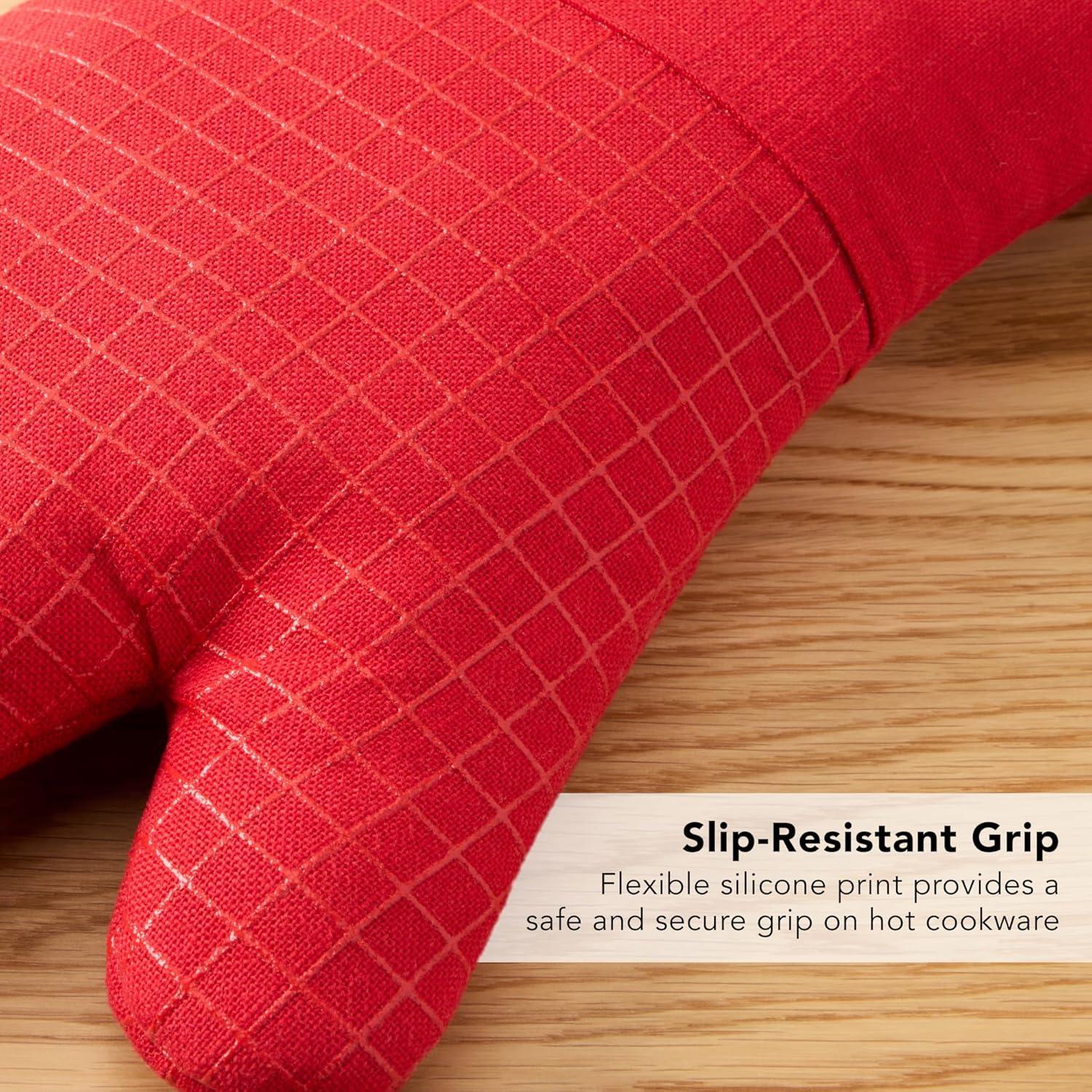imageKITCHENAID Gourmet Series Gridlines Oven Mitts 2Pack Set Heat Resistant up to 600F Soft Silicone Grip Magnetic Cuff Dried Rose 7quotx14quotPassion Red