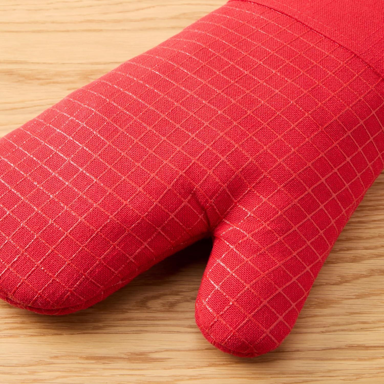 imageKITCHENAID Gourmet Series Gridlines Oven Mitts 2Pack Set Heat Resistant up to 600F Soft Silicone Grip Magnetic Cuff Dried Rose 7quotx14quotPassion Red