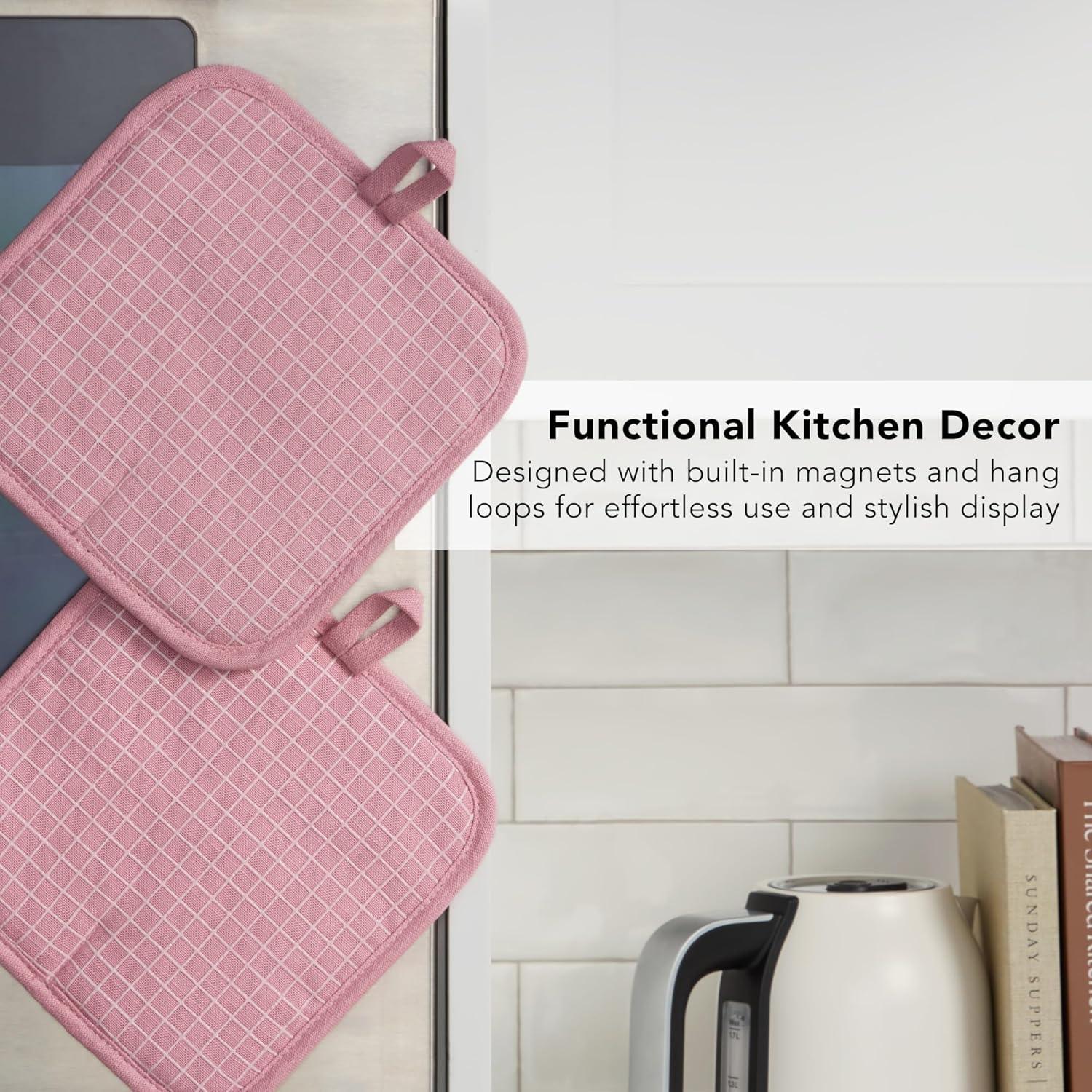 imageKITCHENAID Gourmet Series Gridlines Pot Holders 2Pack Set Heat Resistant up to 600F Soft Silicone Grip Magnetic Cuff Dried Rose 8quotx8quotDried Rose