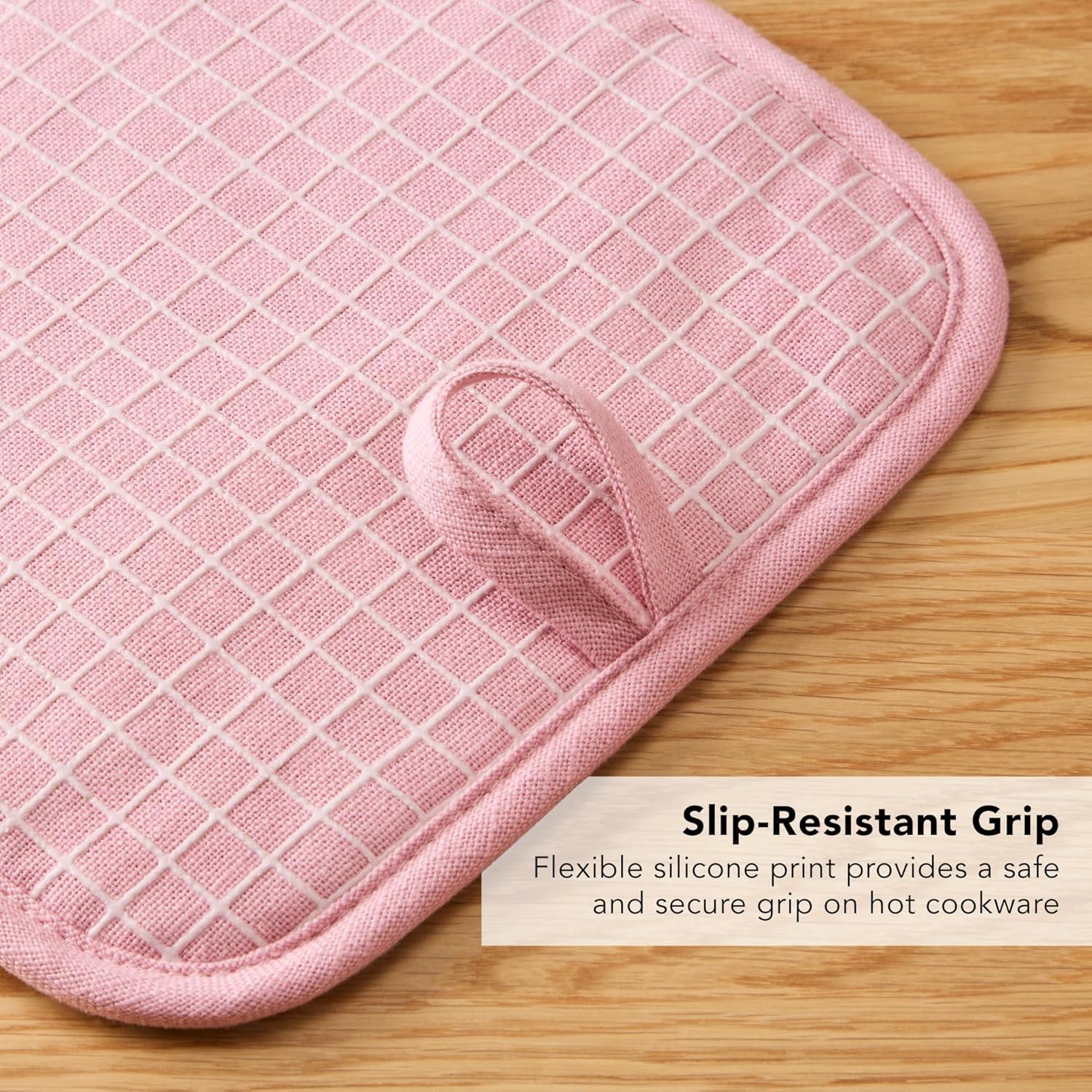 imageKITCHENAID Gourmet Series Gridlines Pot Holders 2Pack Set Heat Resistant up to 600F Soft Silicone Grip Magnetic Cuff Dried Rose 8quotx8quotDried Rose