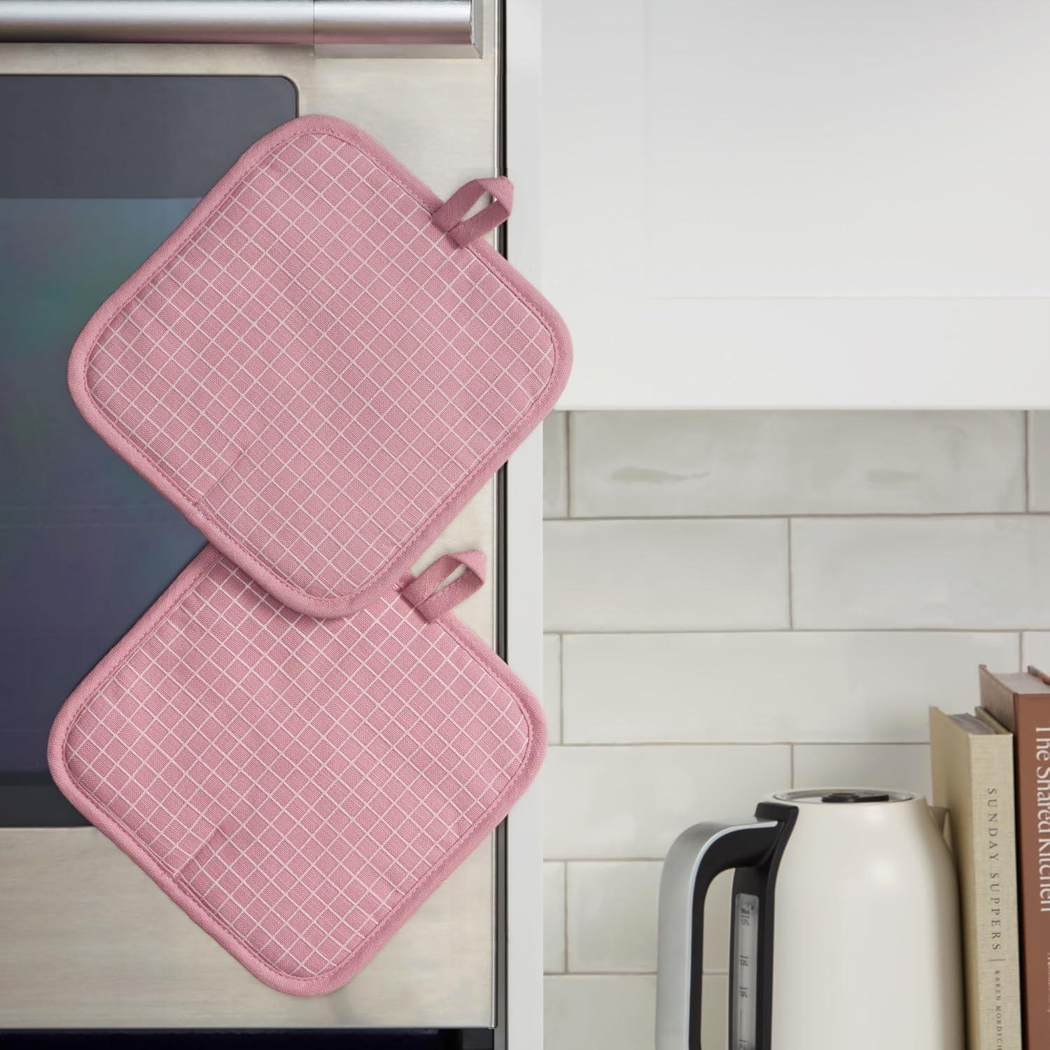 imageKITCHENAID Gourmet Series Gridlines Pot Holders 2Pack Set Heat Resistant up to 600F Soft Silicone Grip Magnetic Cuff Dried Rose 8quotx8quotDried Rose