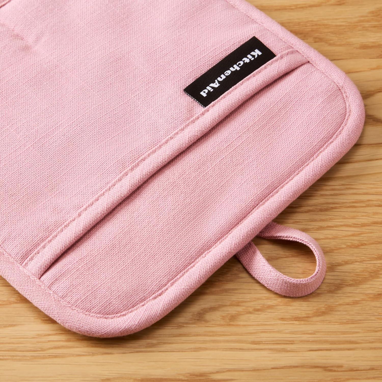 imageKITCHENAID Gourmet Series Gridlines Pot Holders 2Pack Set Heat Resistant up to 600F Soft Silicone Grip Magnetic Cuff Dried Rose 8quotx8quotDried Rose