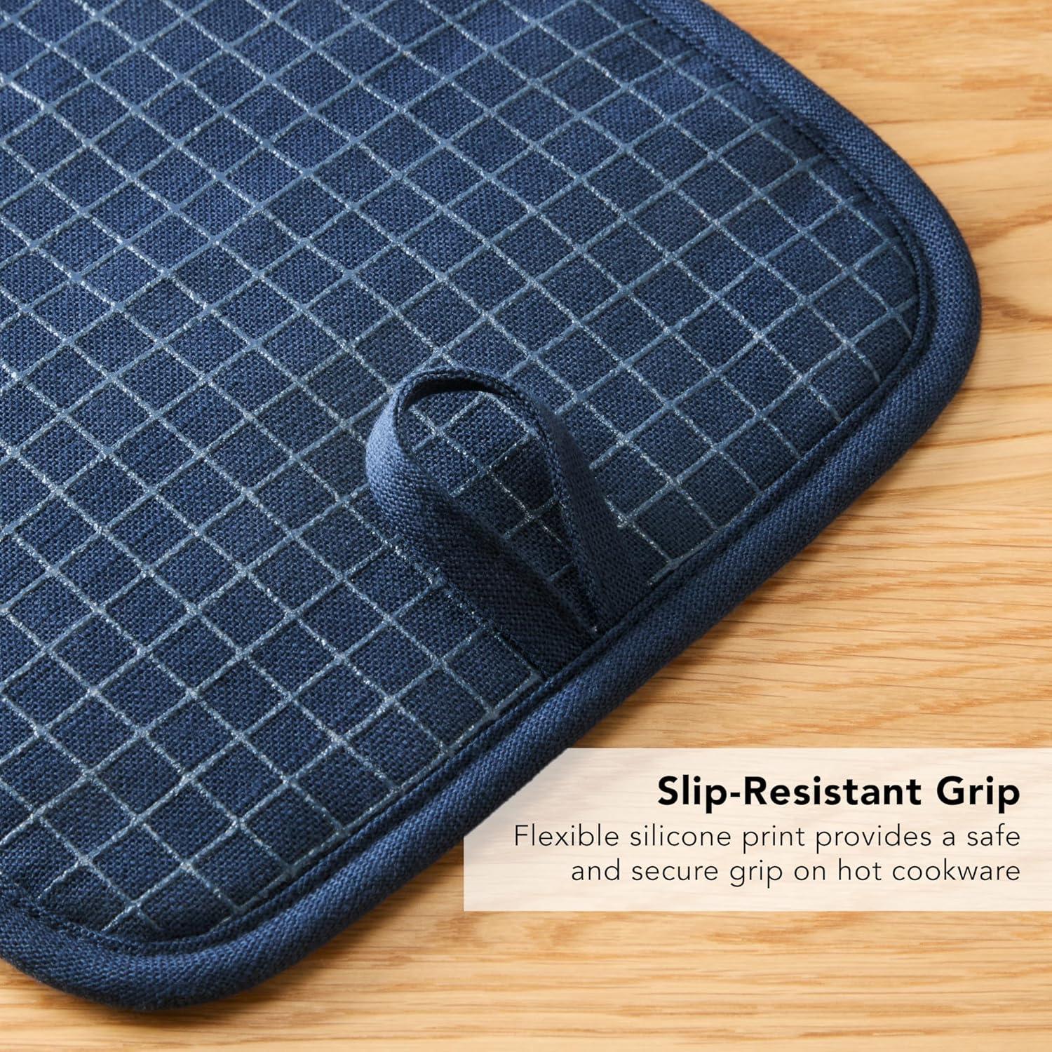 imageKITCHENAID Gourmet Series Gridlines Pot Holders 2Pack Set Heat Resistant up to 600F Soft Silicone Grip Magnetic Cuff Dried Rose 8quotx8quotInk Blue