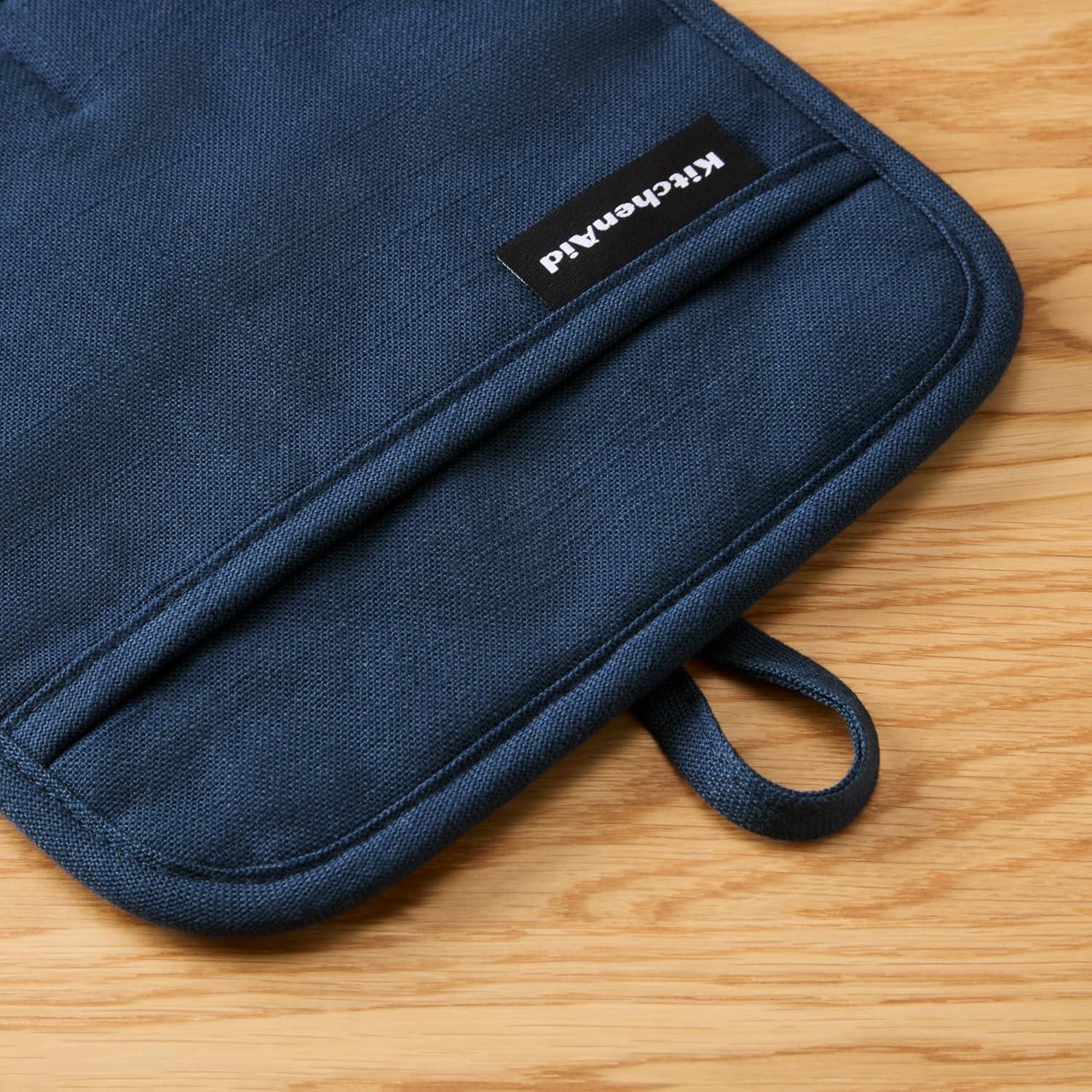 imageKITCHENAID Gourmet Series Gridlines Pot Holders 2Pack Set Heat Resistant up to 600F Soft Silicone Grip Magnetic Cuff Dried Rose 8quotx8quotInk Blue