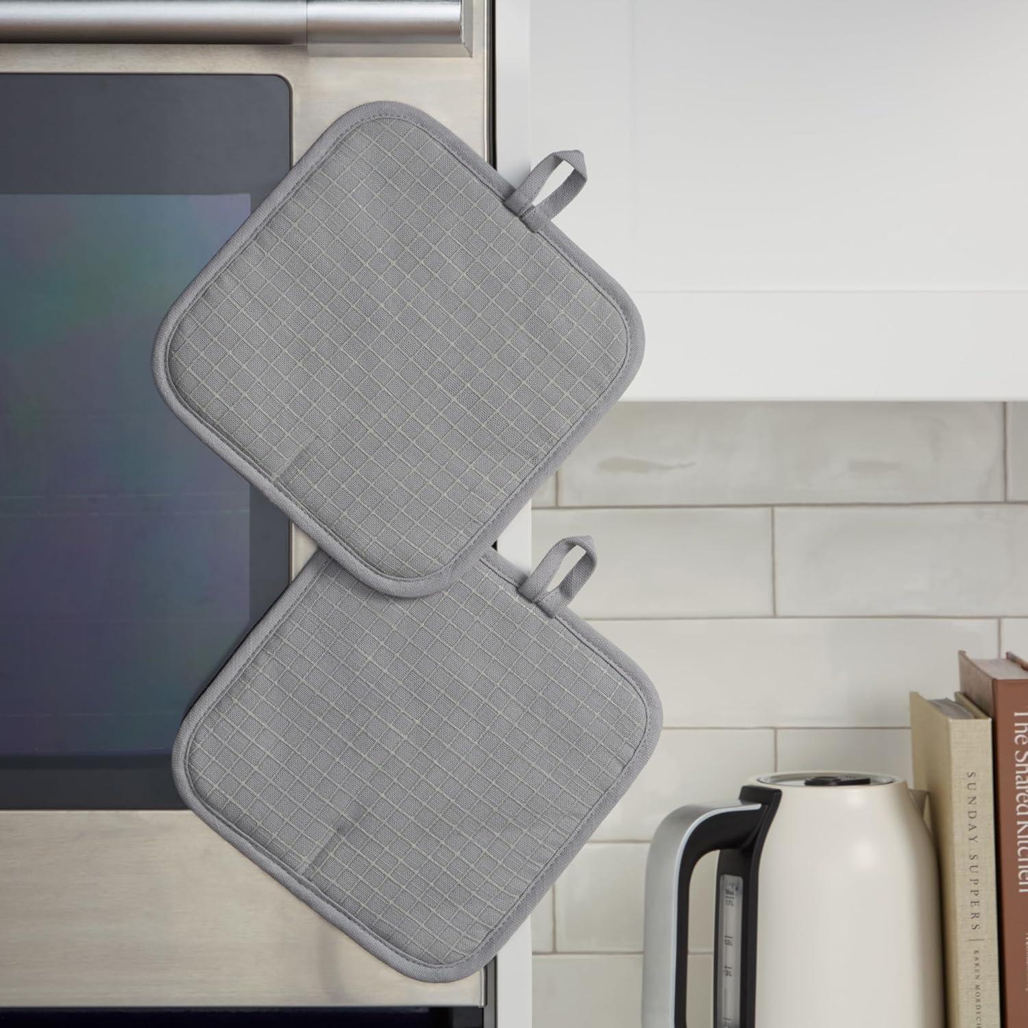 imageKITCHENAID Gourmet Series Gridlines Pot Holders 2Pack Set Heat Resistant up to 600F Soft Silicone Grip Magnetic Cuff Dried Rose 8quotx8quotMatte Grey