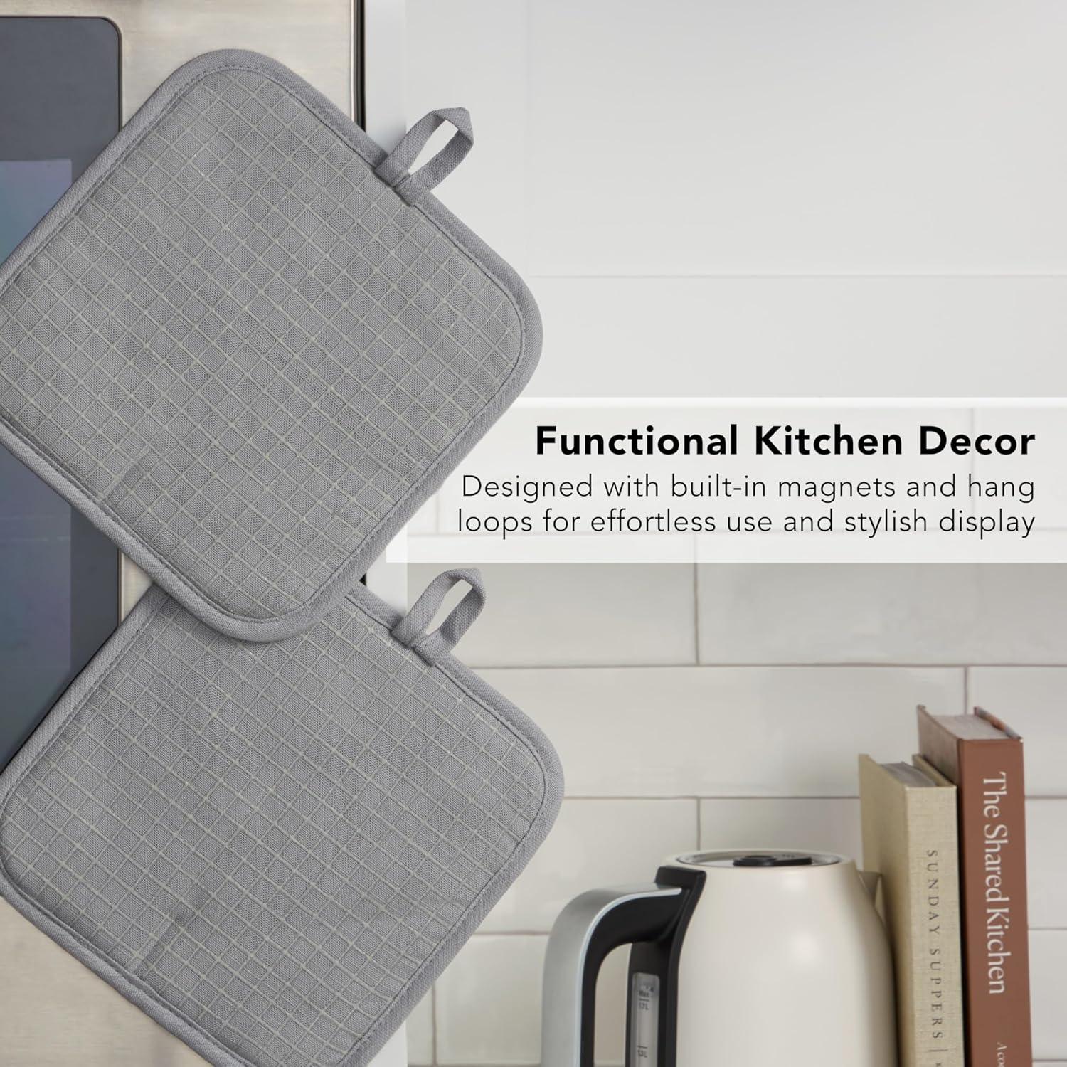 imageKITCHENAID Gourmet Series Gridlines Pot Holders 2Pack Set Heat Resistant up to 600F Soft Silicone Grip Magnetic Cuff Dried Rose 8quotx8quotMatte Grey