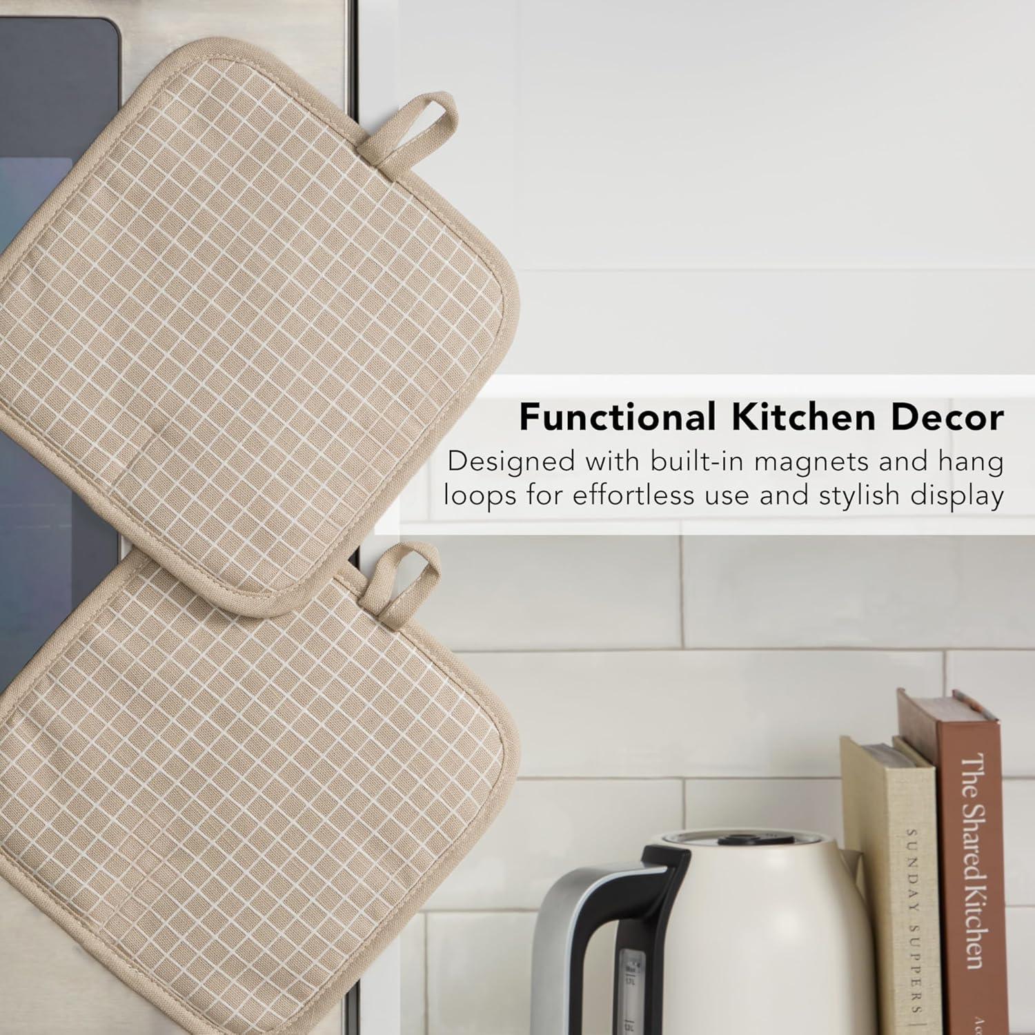 imageKITCHENAID Gourmet Series Gridlines Pot Holders 2Pack Set Heat Resistant up to 600F Soft Silicone Grip Magnetic Cuff Dried Rose 8quotx8quotMilkshake Tan