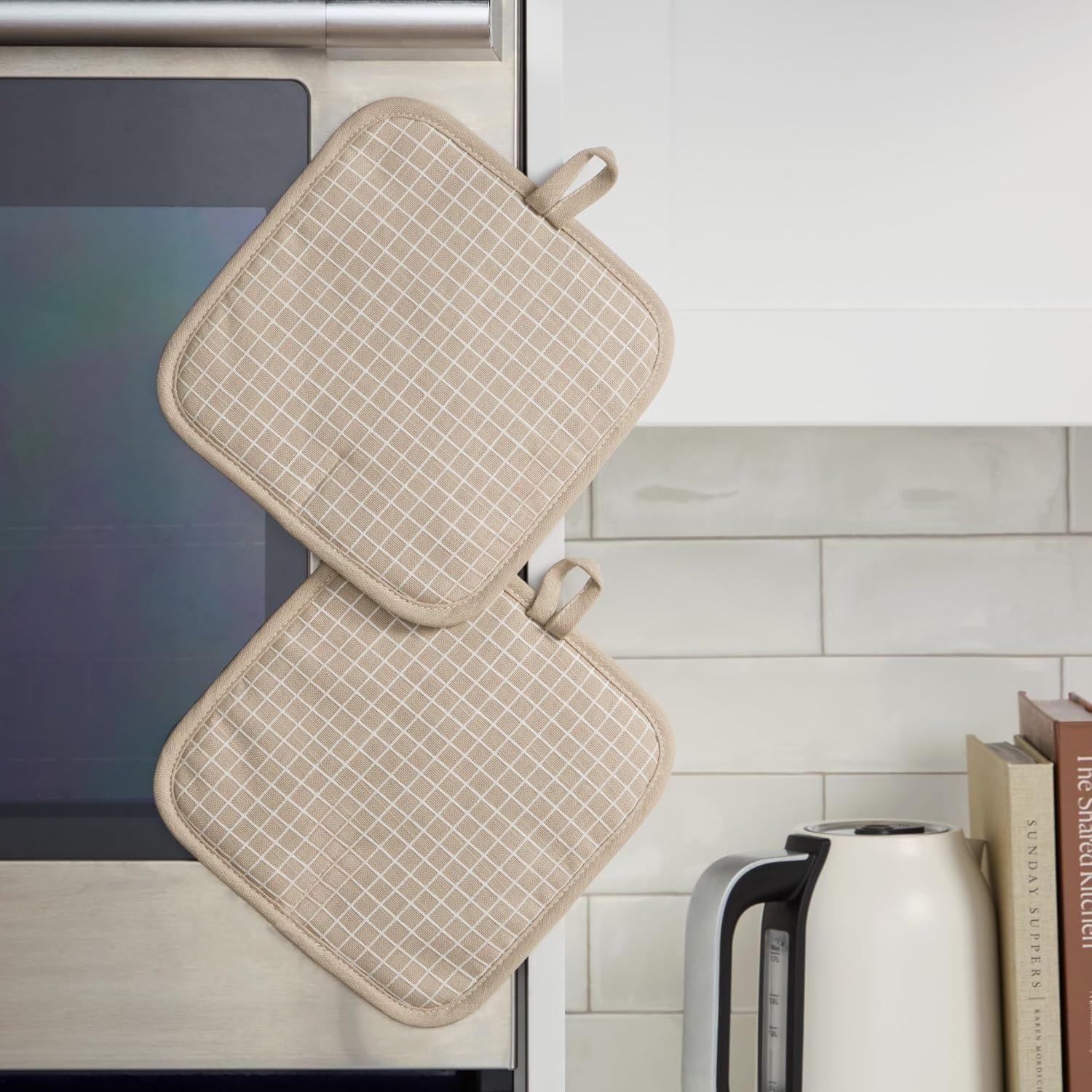 imageKITCHENAID Gourmet Series Gridlines Pot Holders 2Pack Set Heat Resistant up to 600F Soft Silicone Grip Magnetic Cuff Dried Rose 8quotx8quotMilkshake Tan