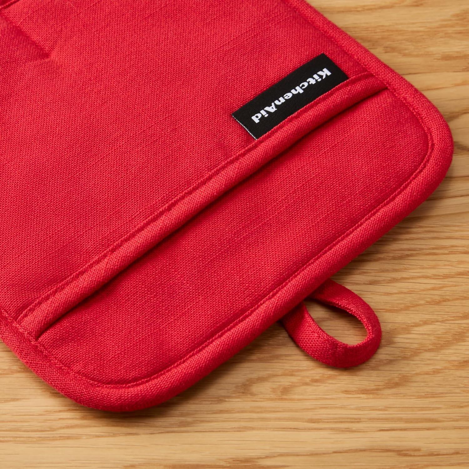 imageKITCHENAID Gourmet Series Gridlines Pot Holders 2Pack Set Heat Resistant up to 600F Soft Silicone Grip Magnetic Cuff Dried Rose 8quotx8quotPassion Red