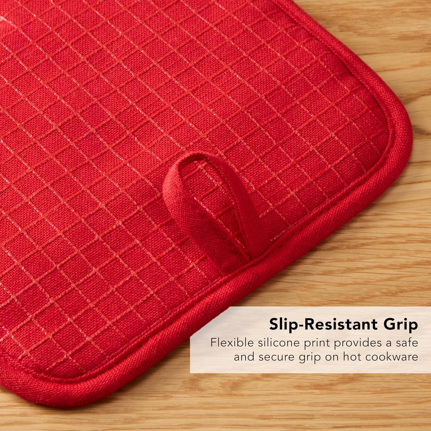 imageKITCHENAID Gourmet Series Gridlines Pot Holders 2Pack Set Heat Resistant up to 600F Soft Silicone Grip Magnetic Cuff Dried Rose 8quotx8quotPassion Red