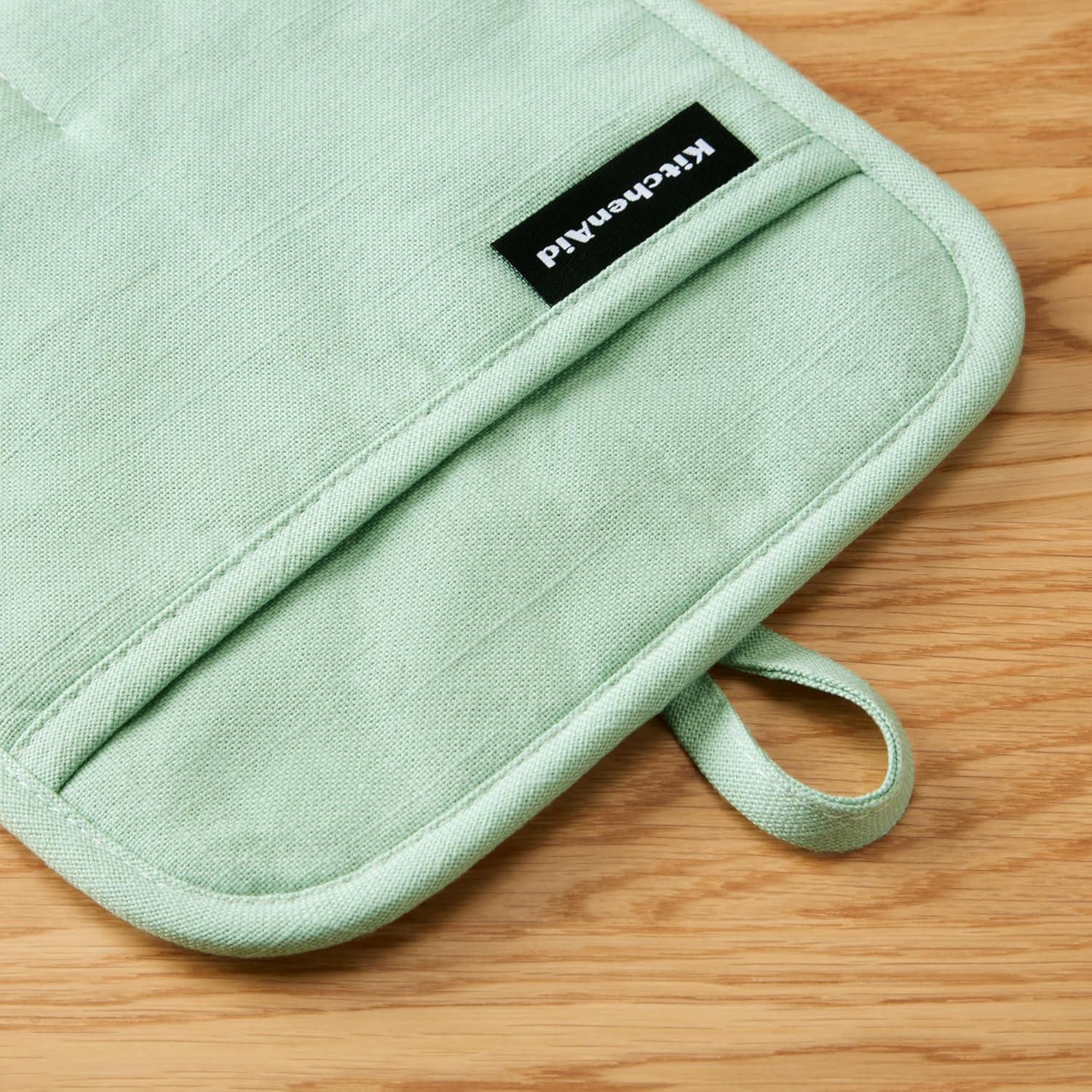 imageKITCHENAID Gourmet Series Gridlines Pot Holders 2Pack Set Heat Resistant up to 600F Soft Silicone Grip Magnetic Cuff Dried Rose 8quotx8quotPistachio Green