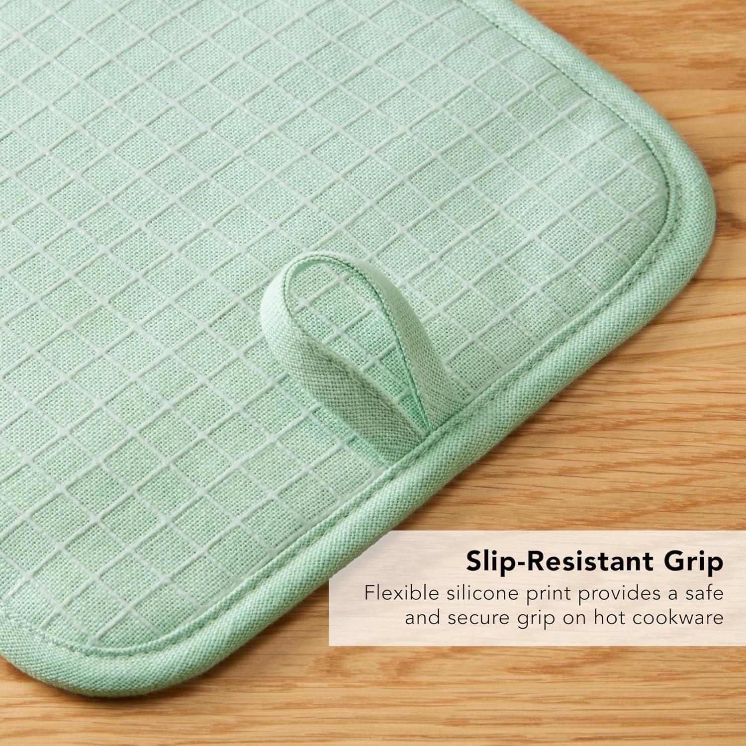 imageKITCHENAID Gourmet Series Gridlines Pot Holders 2Pack Set Heat Resistant up to 600F Soft Silicone Grip Magnetic Cuff Dried Rose 8quotx8quotPistachio Green