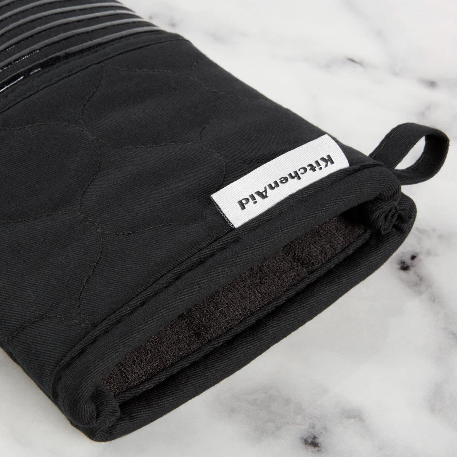 imageKITCHENAID Quilted Cotton Terry Cloth Oven Mitt Pot Holder Kitchen Towel 4Pack Set Heat Resistant Silicone Grip 16quotx26quot 7quotx13quot ampamp 7quotx10quot Aqua SkyMatte Black