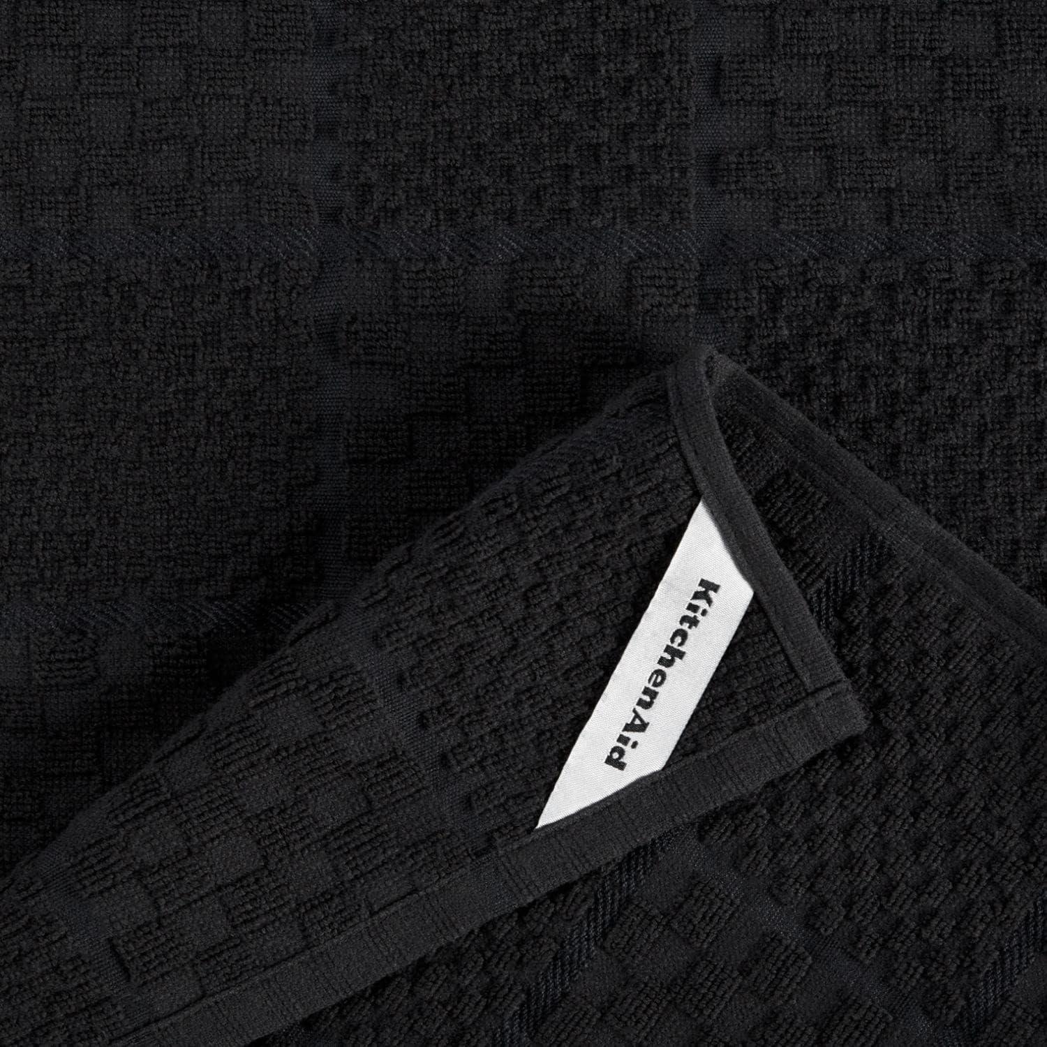 imageKITCHENAID Quilted Cotton Terry Cloth Oven Mitt Pot Holder Kitchen Towel 4Pack Set Heat Resistant Silicone Grip 16quotx26quot 7quotx13quot ampamp 7quotx10quot Aqua SkyMatte Black