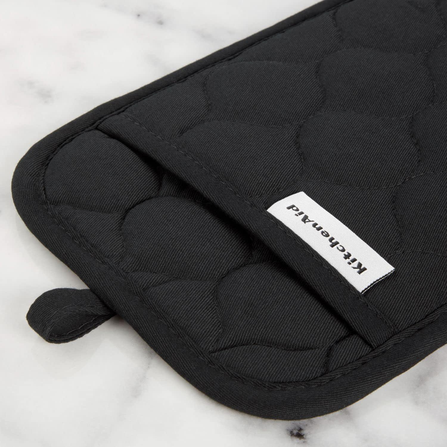 imageKITCHENAID Quilted Cotton Terry Cloth Oven Mitt Pot Holder Kitchen Towel 4Pack Set Heat Resistant Silicone Grip 16quotx26quot 7quotx13quot ampamp 7quotx10quot Aqua SkyMatte Black