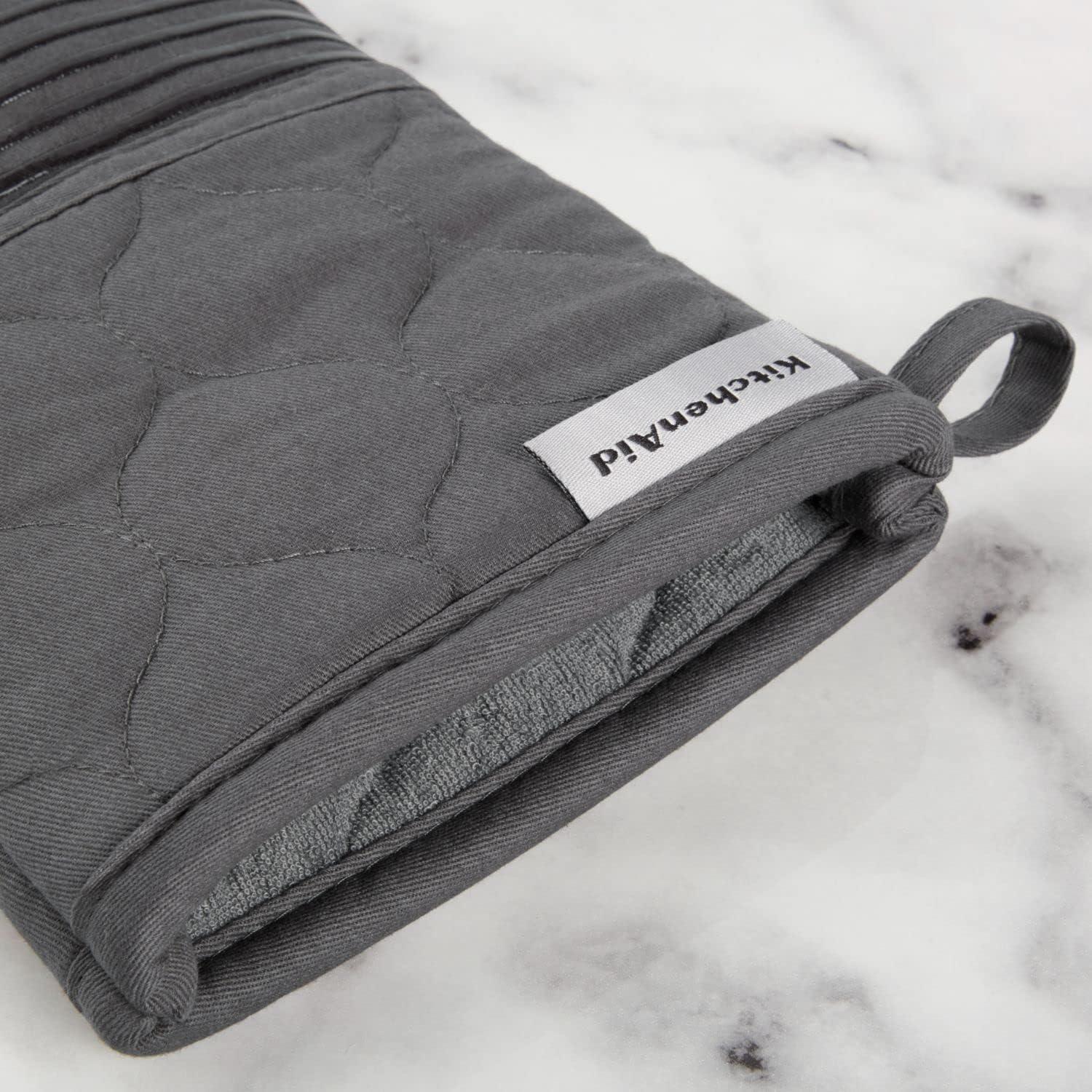 imageKITCHENAID Quilted Cotton Terry Cloth Oven Mitt Pot Holder Kitchen Towel 4Pack Set Heat Resistant Silicone Grip 16quotx26quot 7quotx13quot ampamp 7quotx10quot Aqua SkyCharcoal Grey