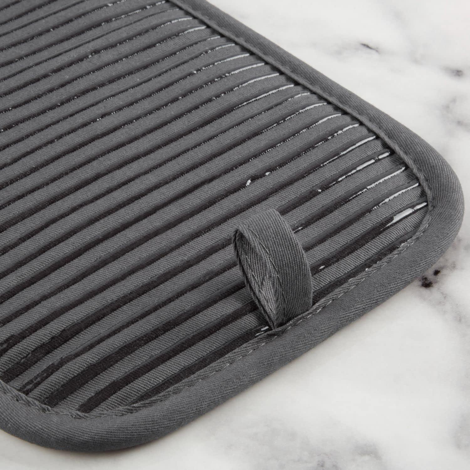 imageKITCHENAID Quilted Cotton Terry Cloth Oven Mitt Pot Holder Kitchen Towel 4Pack Set Heat Resistant Silicone Grip 16quotx26quot 7quotx13quot ampamp 7quotx10quot Aqua SkyCharcoal Grey