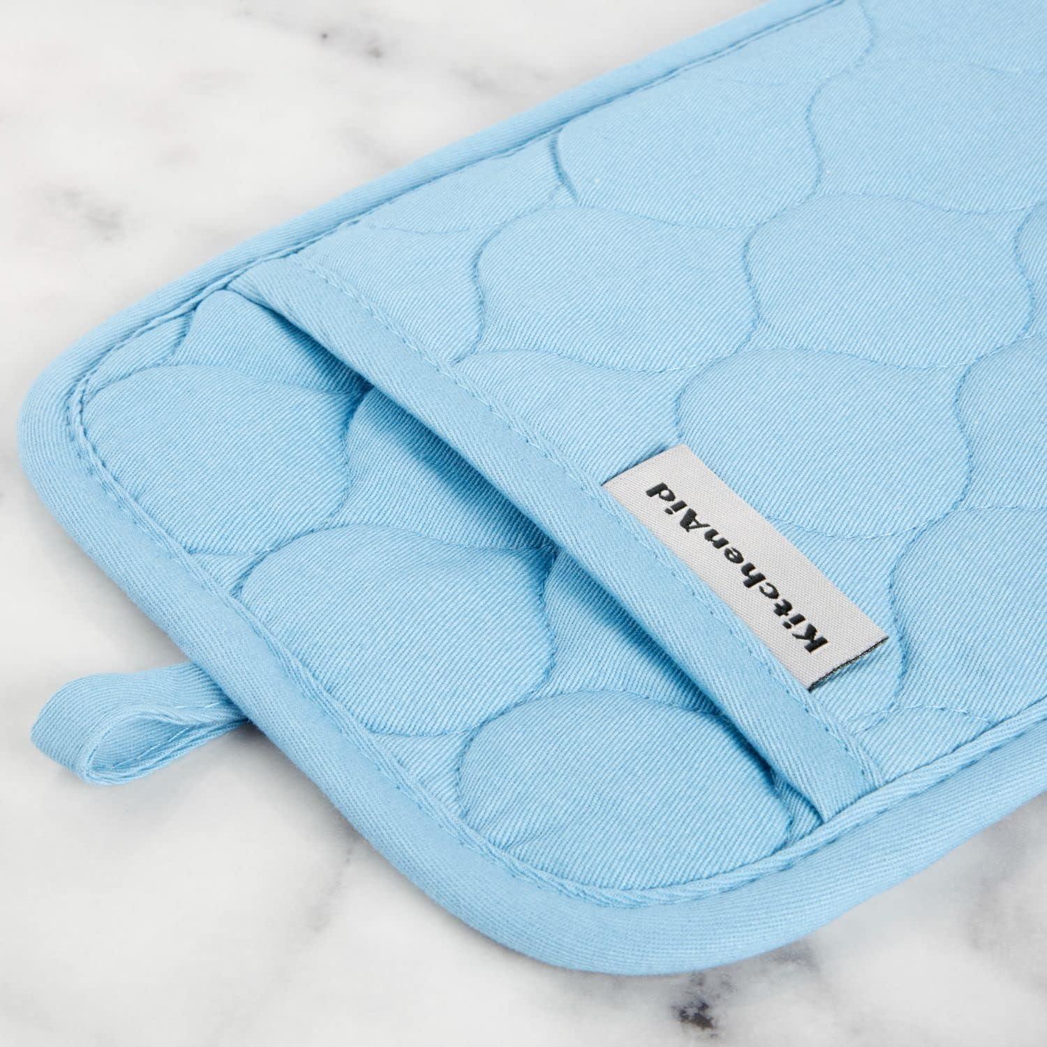 imageKITCHENAID Quilted Cotton Terry Cloth Oven Mitt Pot Holder Kitchen Towel 4Pack Set Heat Resistant Silicone Grip 16quotx26quot 7quotx13quot ampamp 7quotx10quot Aqua SkyBlue Velvet