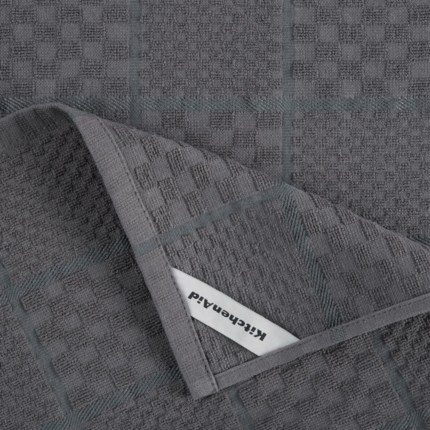 imageKITCHENAID Quilted Cotton Terry Cloth Oven Mitt Pot Holder Kitchen Towel 4Pack Set Heat Resistant Silicone Grip 16quotx26quot 7quotx13quot ampamp 7quotx10quot Aqua SkyCharcoal Grey