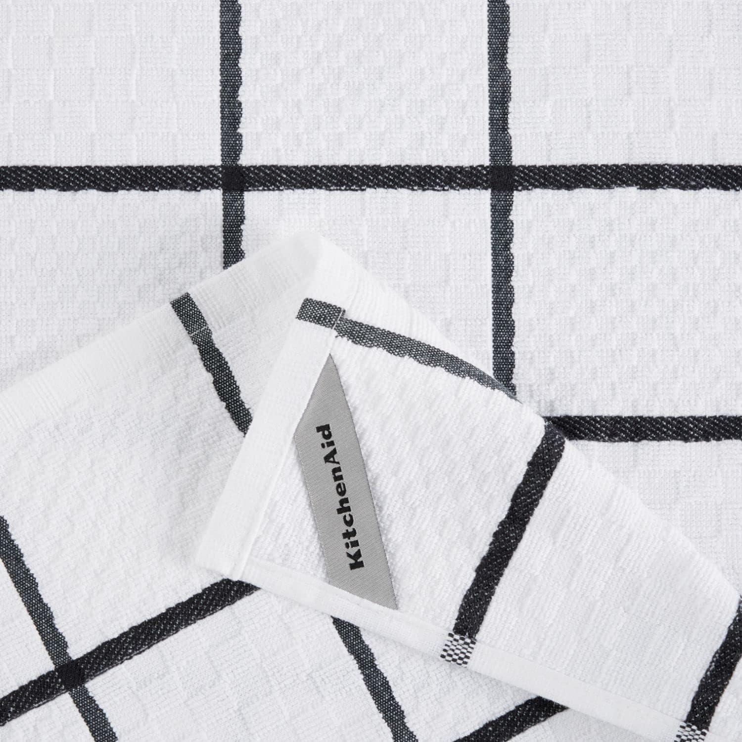 imageKITCHENAID Quilted Cotton Terry Cloth Oven Mitt Pot Holder Kitchen Towel 4Pack Set Heat Resistant Silicone Grip 16quotx26quot 7quotx13quot ampamp 7quotx10quot Aqua SkyMatte Black