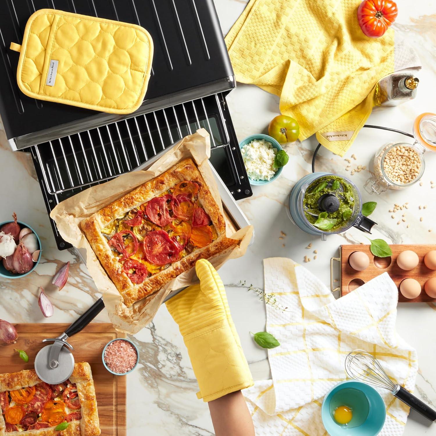 imageKITCHENAID Quilted Cotton Terry Cloth Oven Mitt Pot Holder Kitchen Towel 4Pack Set Heat Resistant Silicone Grip 16quotx26quot 7quotx13quot ampamp 7quotx10quot Aqua SkyButter Yellow