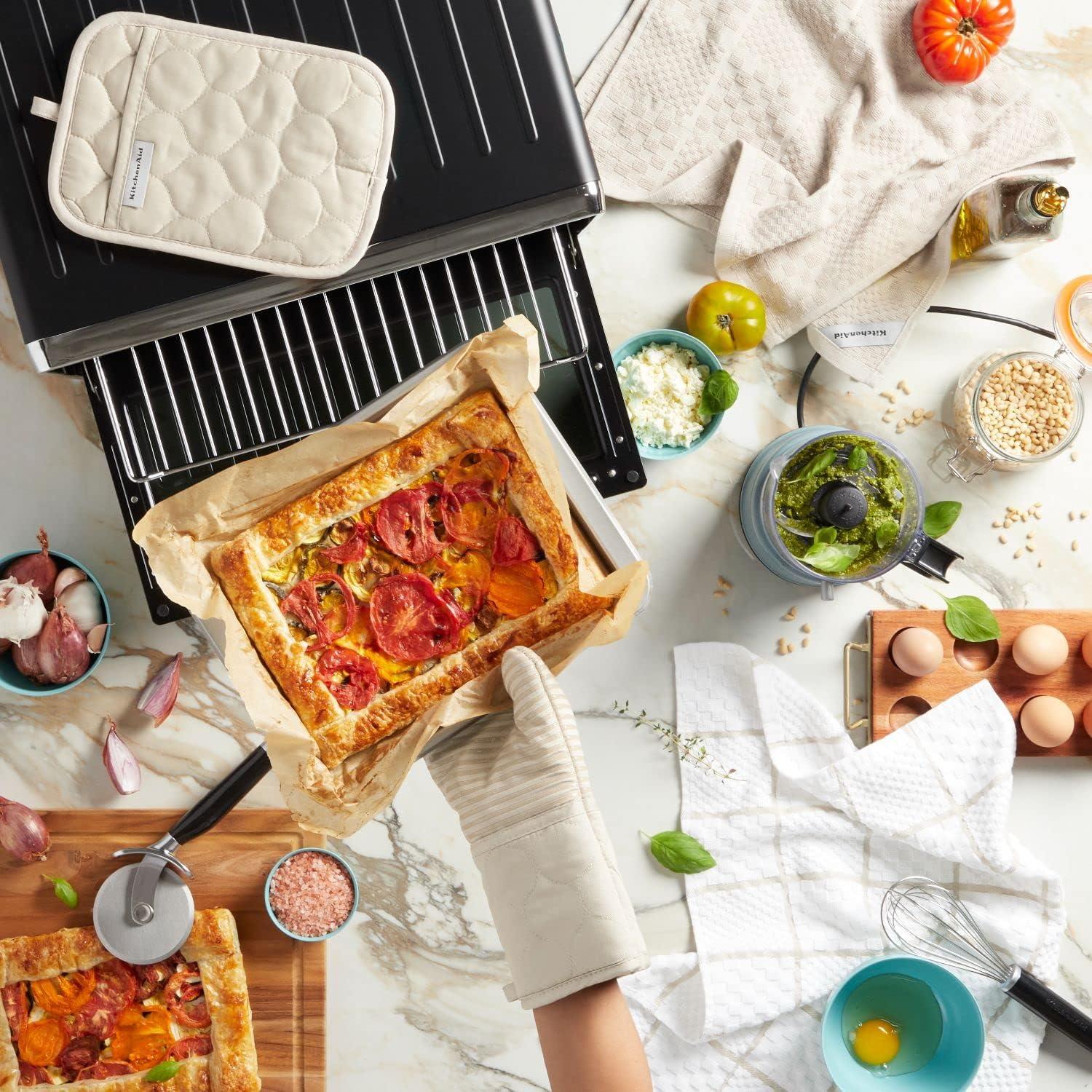 imageKITCHENAID Quilted Cotton Terry Cloth Oven Mitt Pot Holder Kitchen Towel 4Pack Set Heat Resistant Silicone Grip 16quotx26quot 7quotx13quot ampamp 7quotx10quot Aqua SkyMilkshake